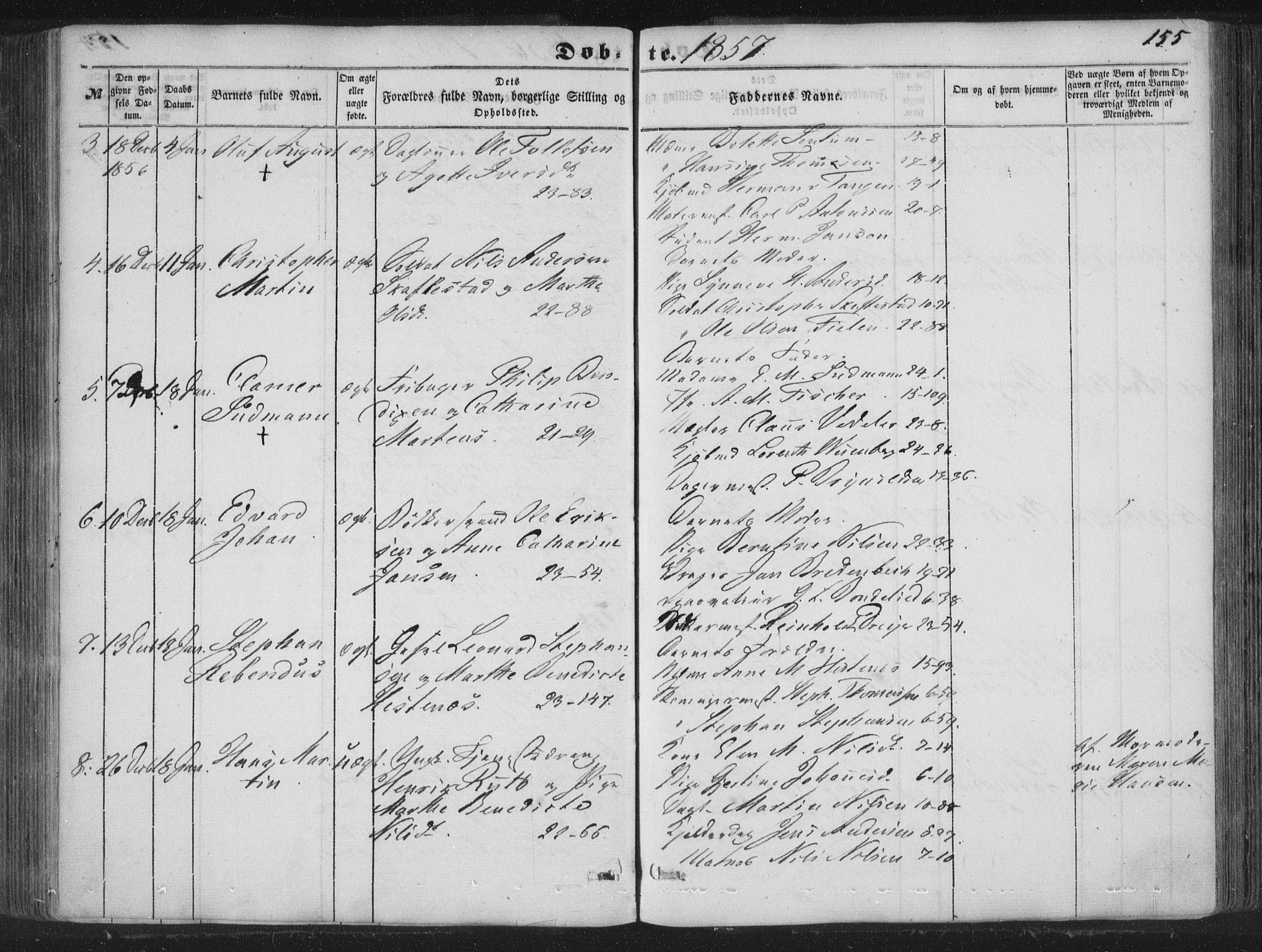 Korskirken sokneprestembete, AV/SAB-A-76101/H/Haa/L0017: Parish register (official) no. B 3, 1851-1857, p. 155