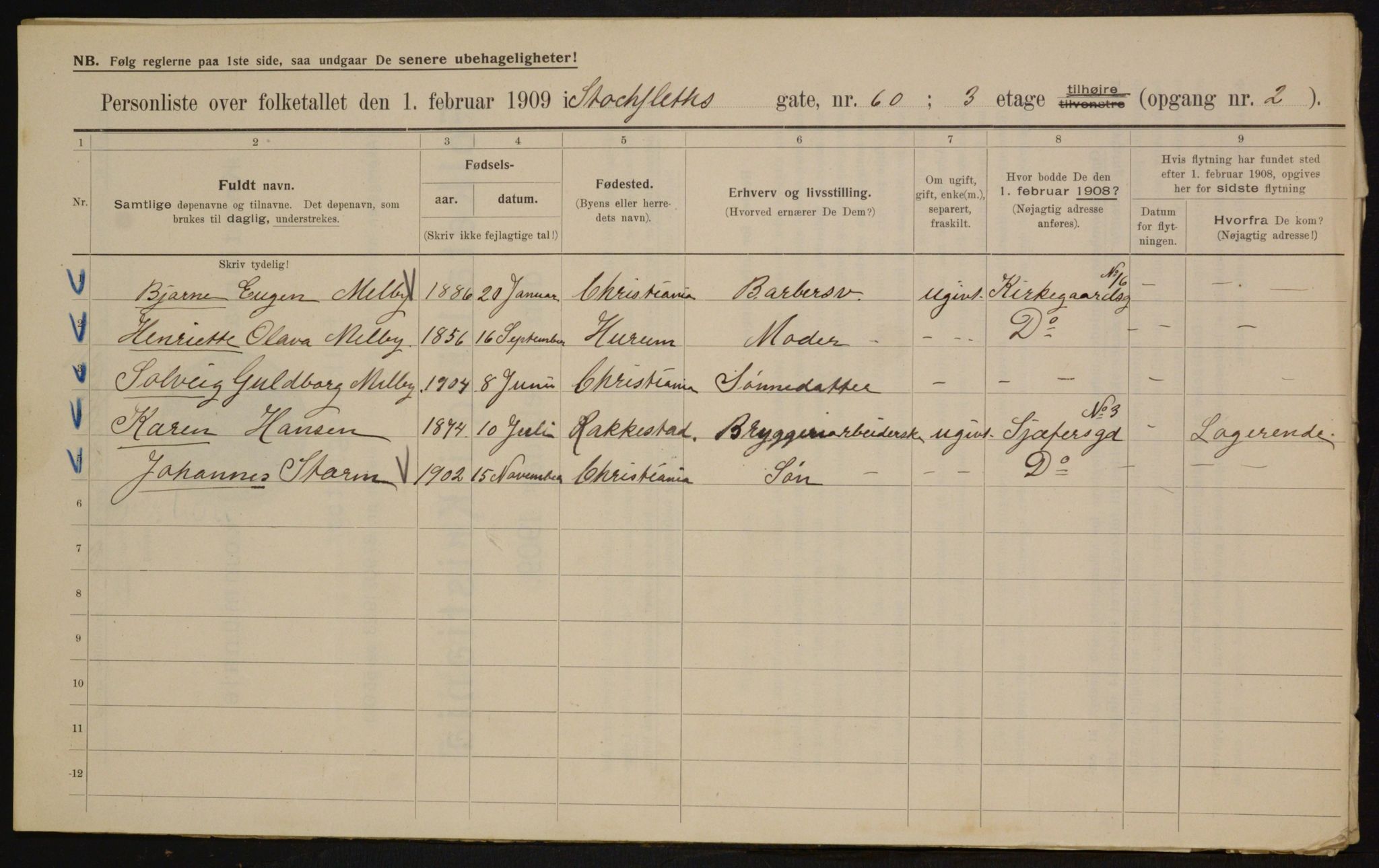 OBA, Municipal Census 1909 for Kristiania, 1909, p. 92573