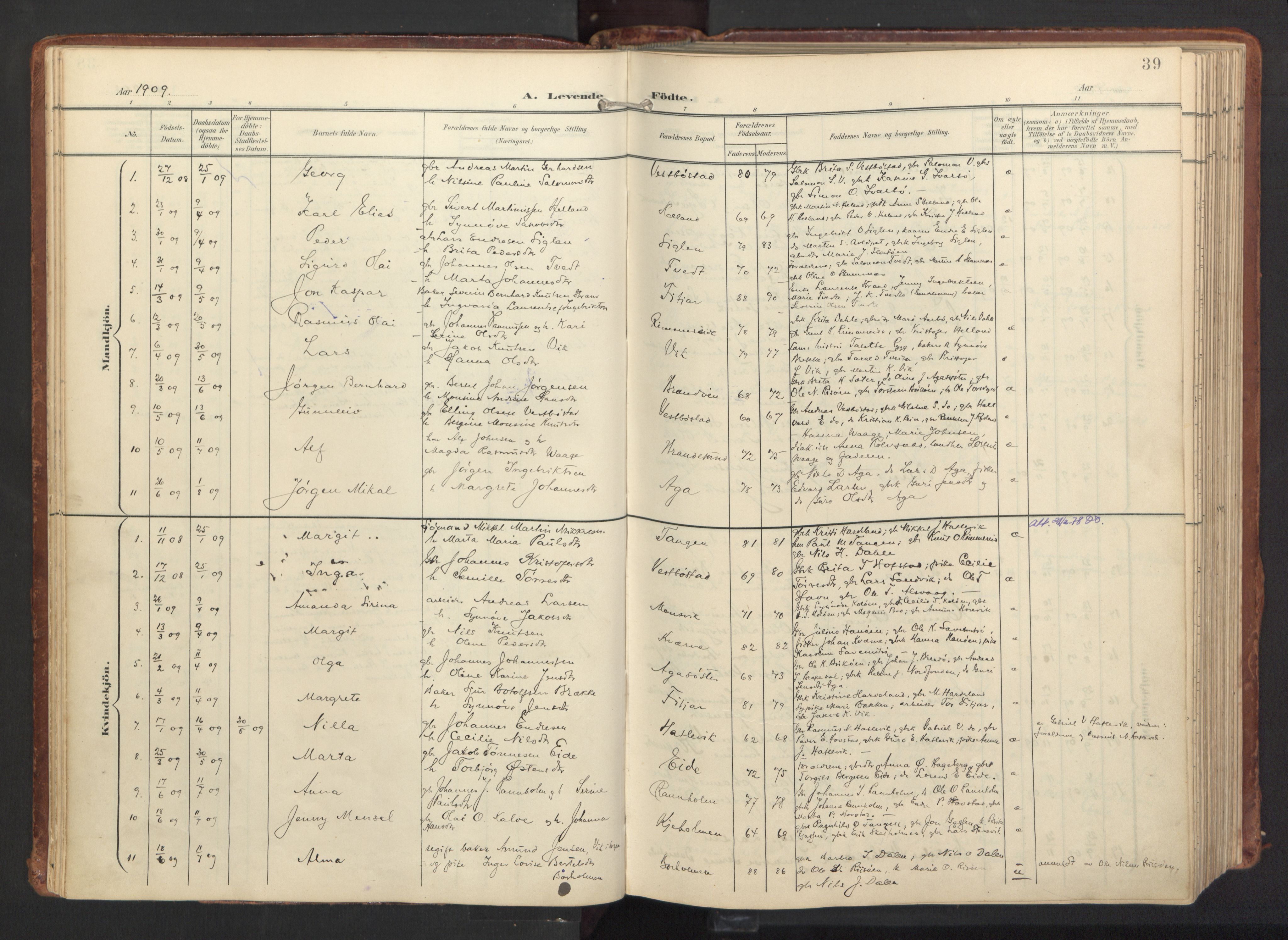 Fitjar sokneprestembete, SAB/A-99926: Parish register (official) no. A 3, 1900-1918, p. 39