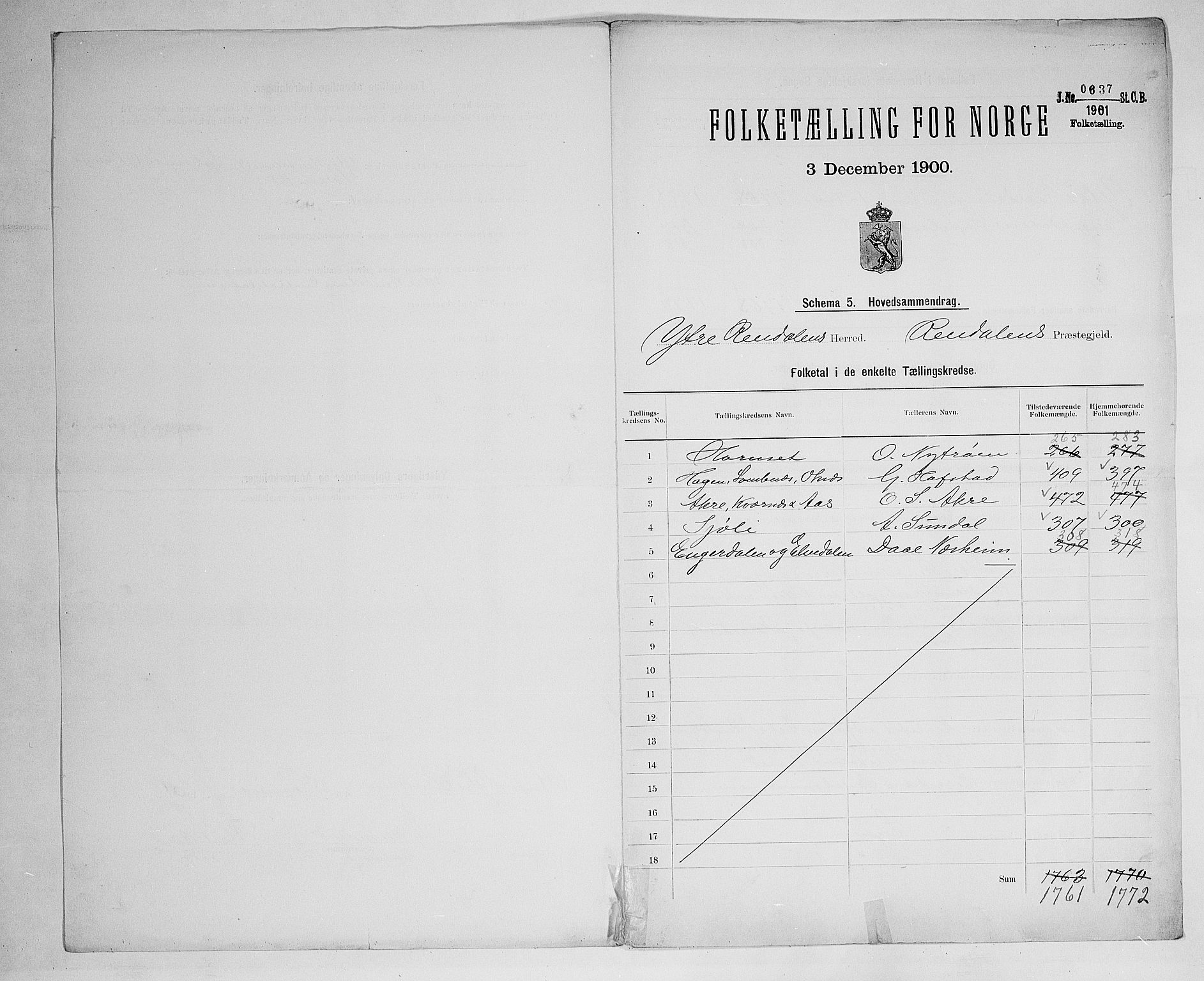SAH, 1900 census for Ytre Rendal, 1900, p. 2