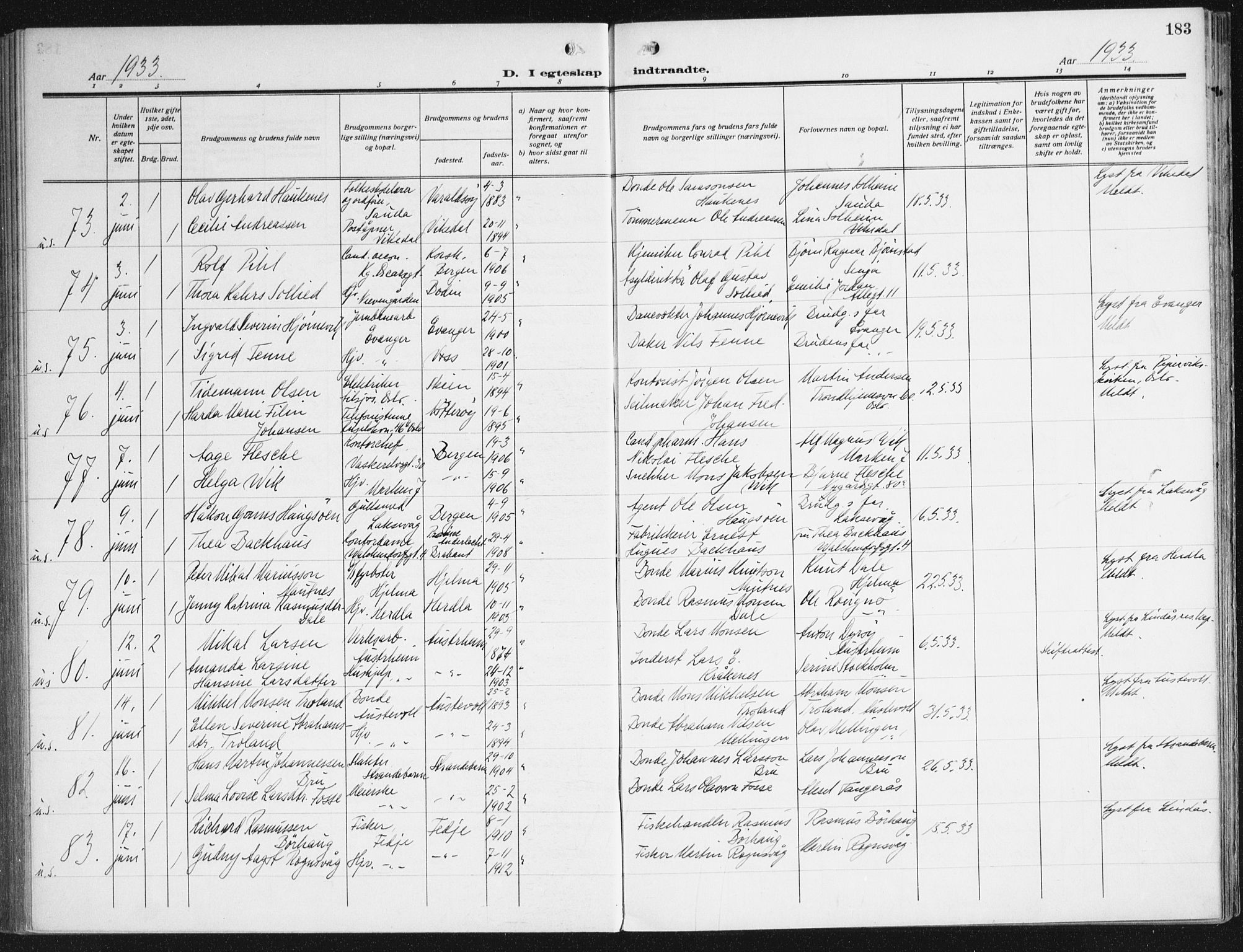 Domkirken sokneprestembete, SAB/A-74801/H/Haa/L0039: Parish register (official) no. D 6, 1921-1937, p. 183