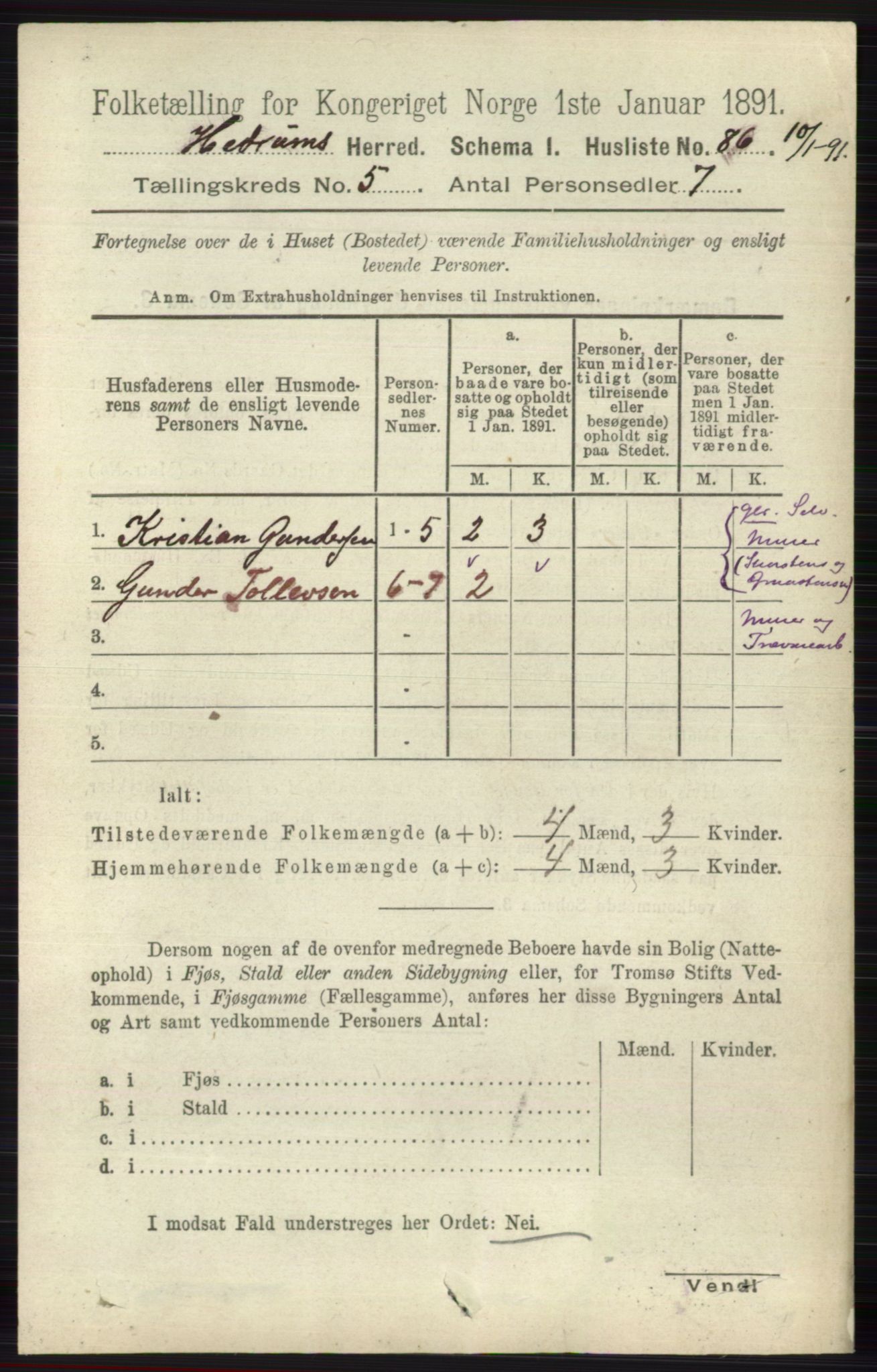 RA, 1891 census for 0727 Hedrum, 1891, p. 1963