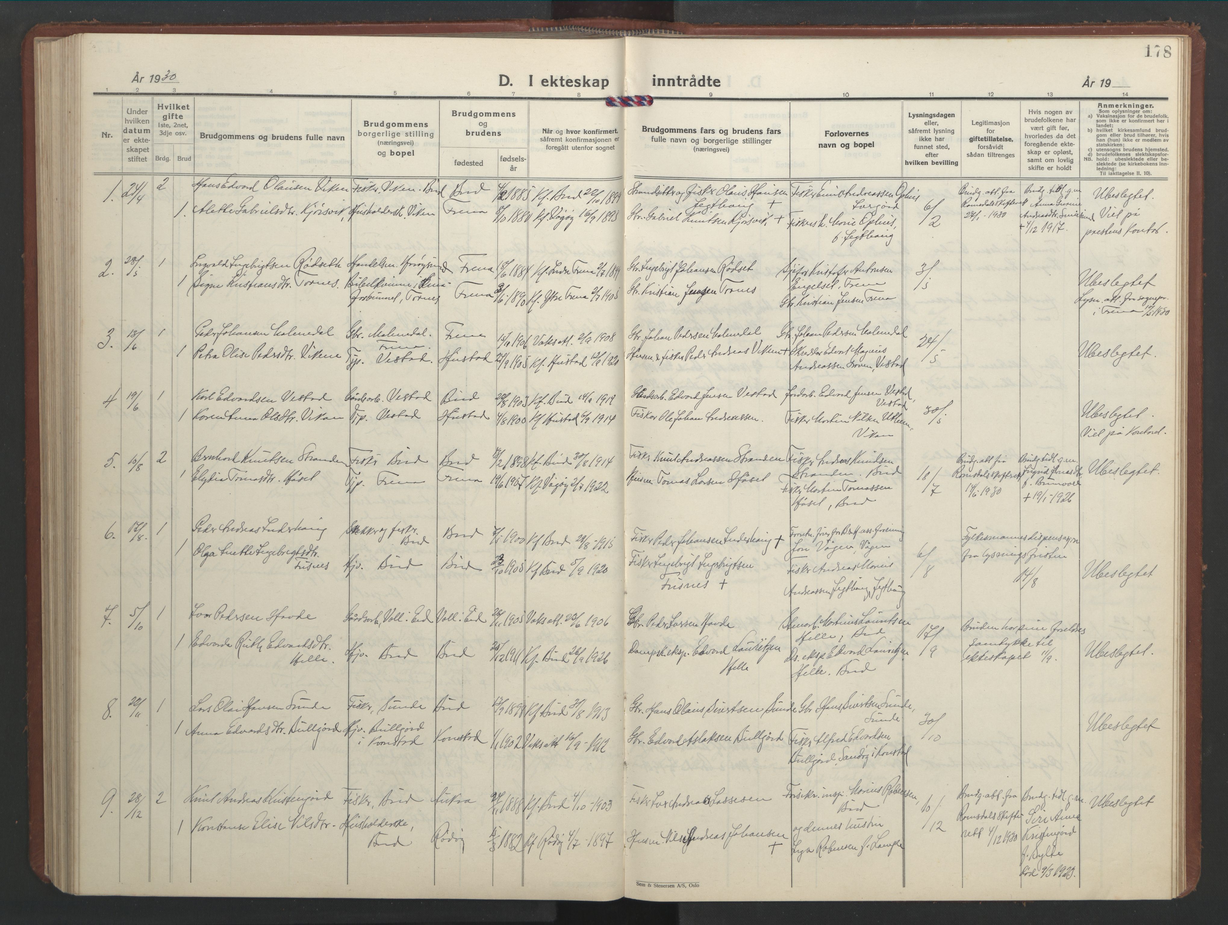 Ministerialprotokoller, klokkerbøker og fødselsregistre - Møre og Romsdal, AV/SAT-A-1454/566/L0775: Parish register (copy) no. 566C04, 1930-1946, p. 178