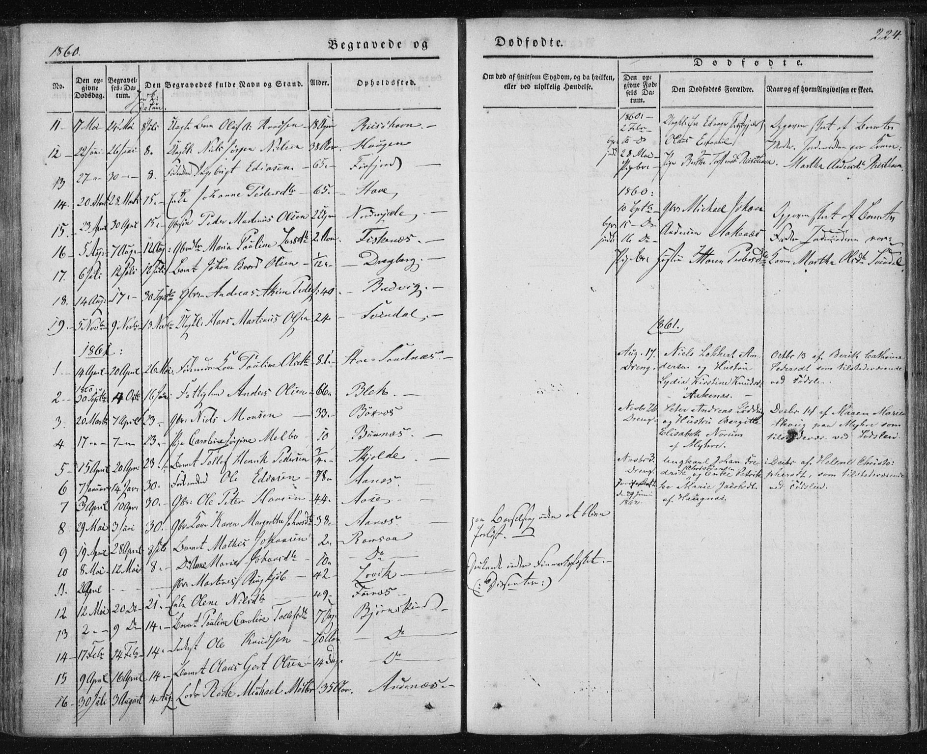Ministerialprotokoller, klokkerbøker og fødselsregistre - Nordland, SAT/A-1459/897/L1396: Parish register (official) no. 897A04, 1842-1866, p. 224