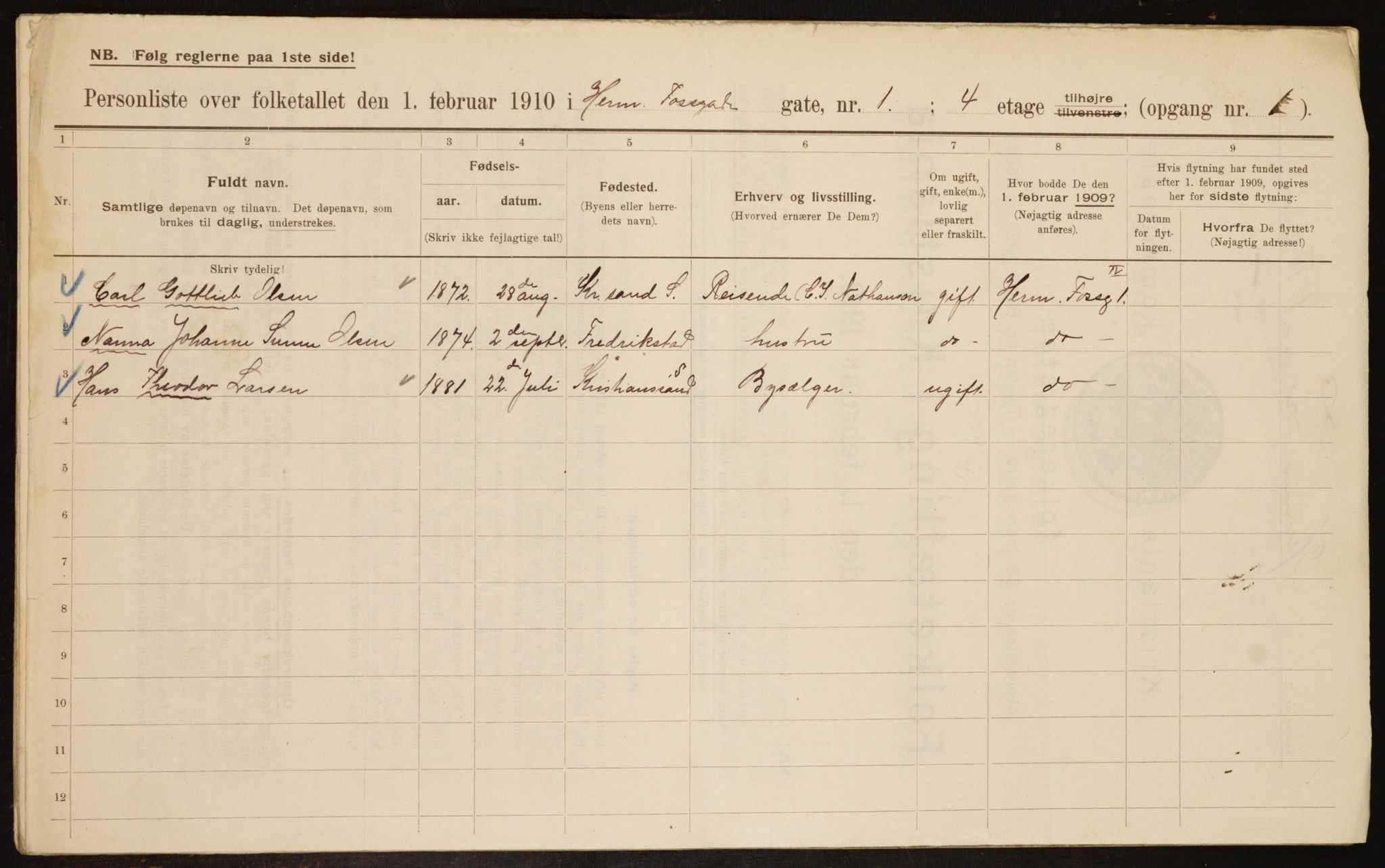 OBA, Municipal Census 1910 for Kristiania, 1910, p. 38243