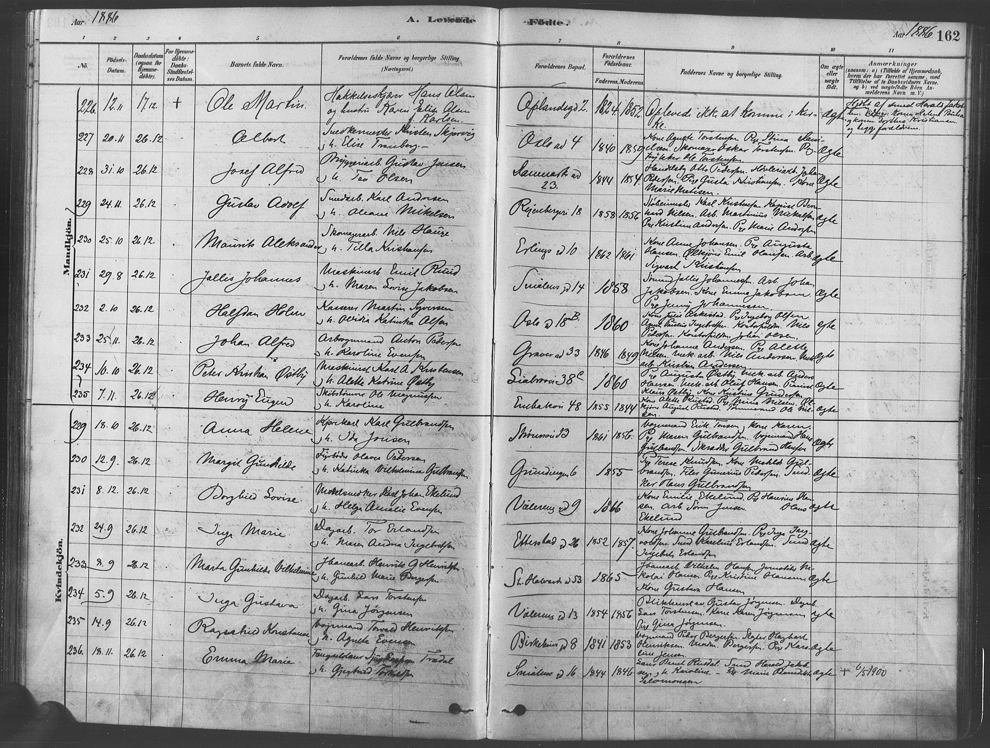 Gamlebyen prestekontor Kirkebøker, SAO/A-10884/F/Fa/L0005: Parish register (official) no. 5, 1878-1889, p. 162