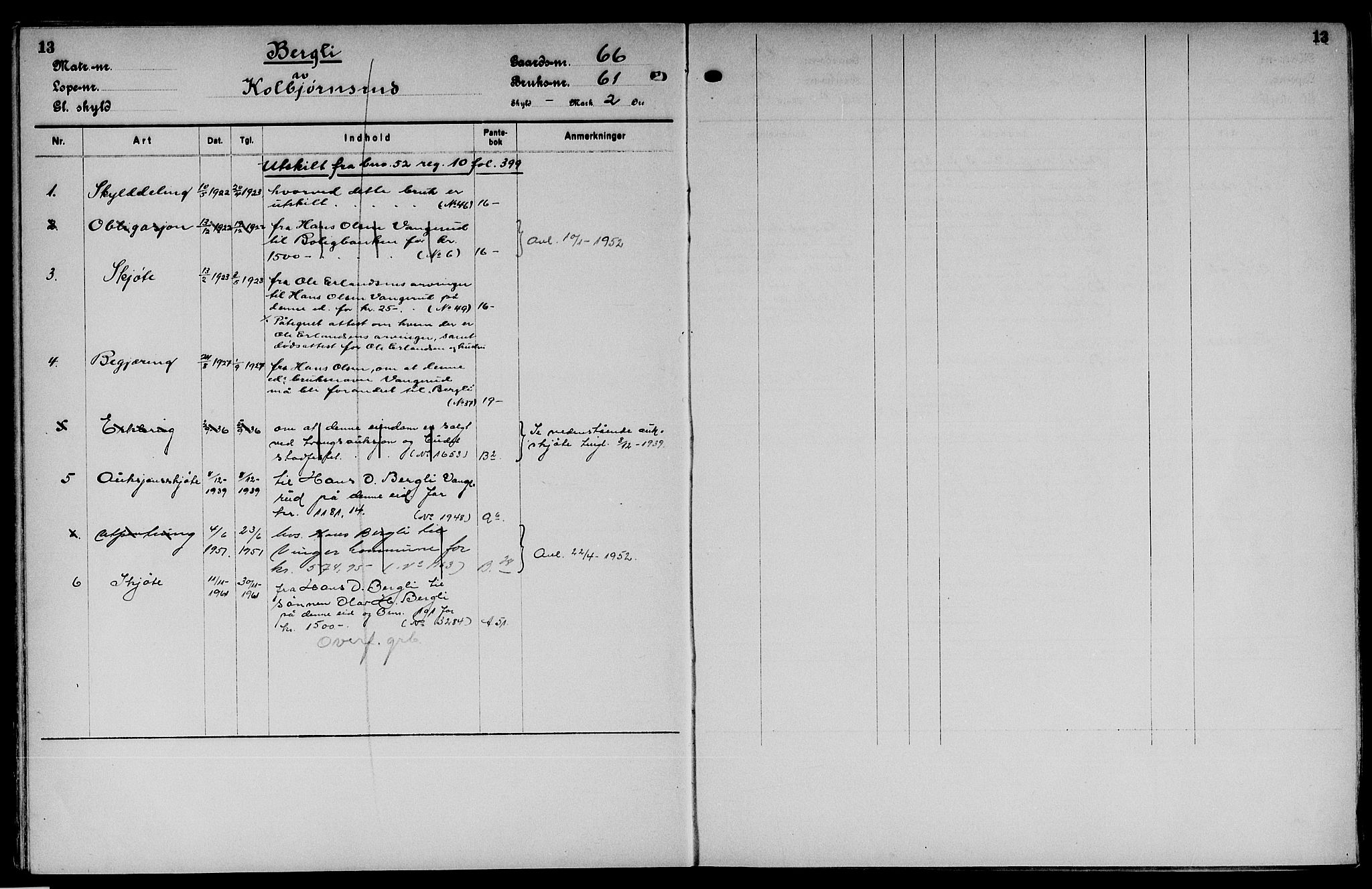 Vinger og Odal sorenskriveri, SAH/TING-022/H/Ha/Hac/Hacc/L0011: Mortgage register no. 3.11, 1923, p. 13