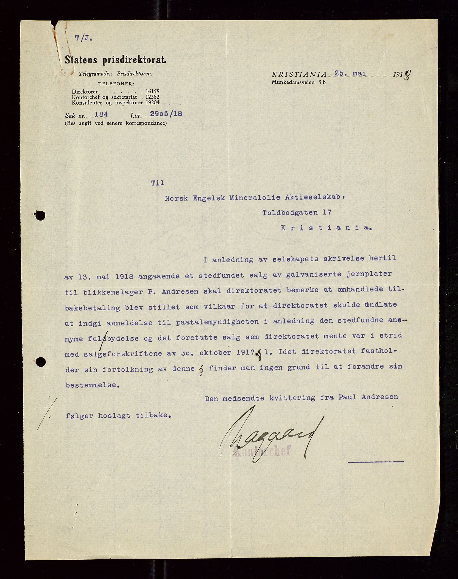 Pa 1521 - A/S Norske Shell, AV/SAST-A-101915/E/Ea/Eaa/L0006: Sjefskorrespondanse, 1918, p. 613