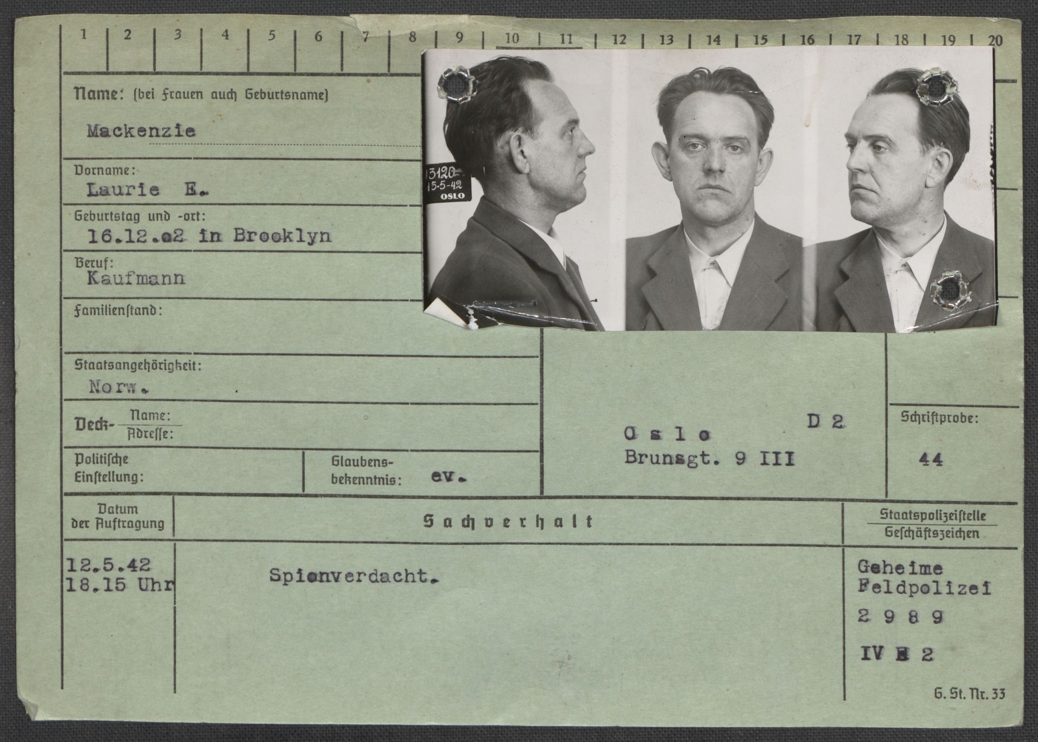 Befehlshaber der Sicherheitspolizei und des SD, RA/RAFA-5969/E/Ea/Eaa/L0007: Register over norske fanger i Møllergata 19: Lundb-N, 1940-1945, p. 200