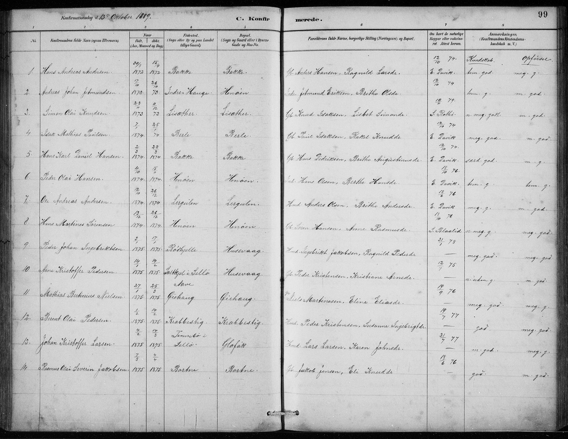 Davik sokneprestembete, SAB/A-79701/H/Hab/Habc/L0002: Parish register (copy) no. C 2, 1889-1906, p. 99