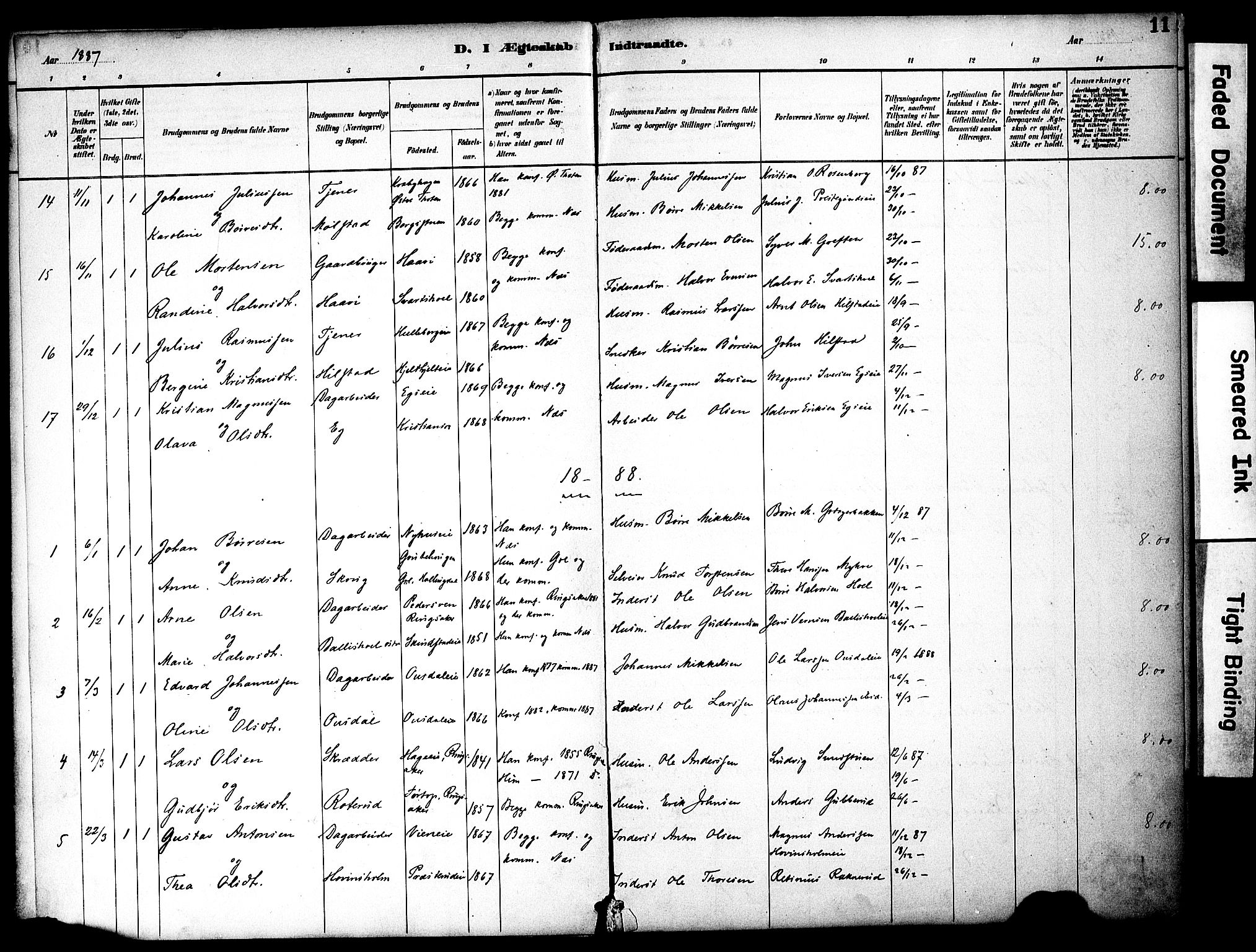 Nes prestekontor, Hedmark, AV/SAH-PREST-020/K/Ka/L0008: Parish register (official) no. 8, 1883-1905, p. 11