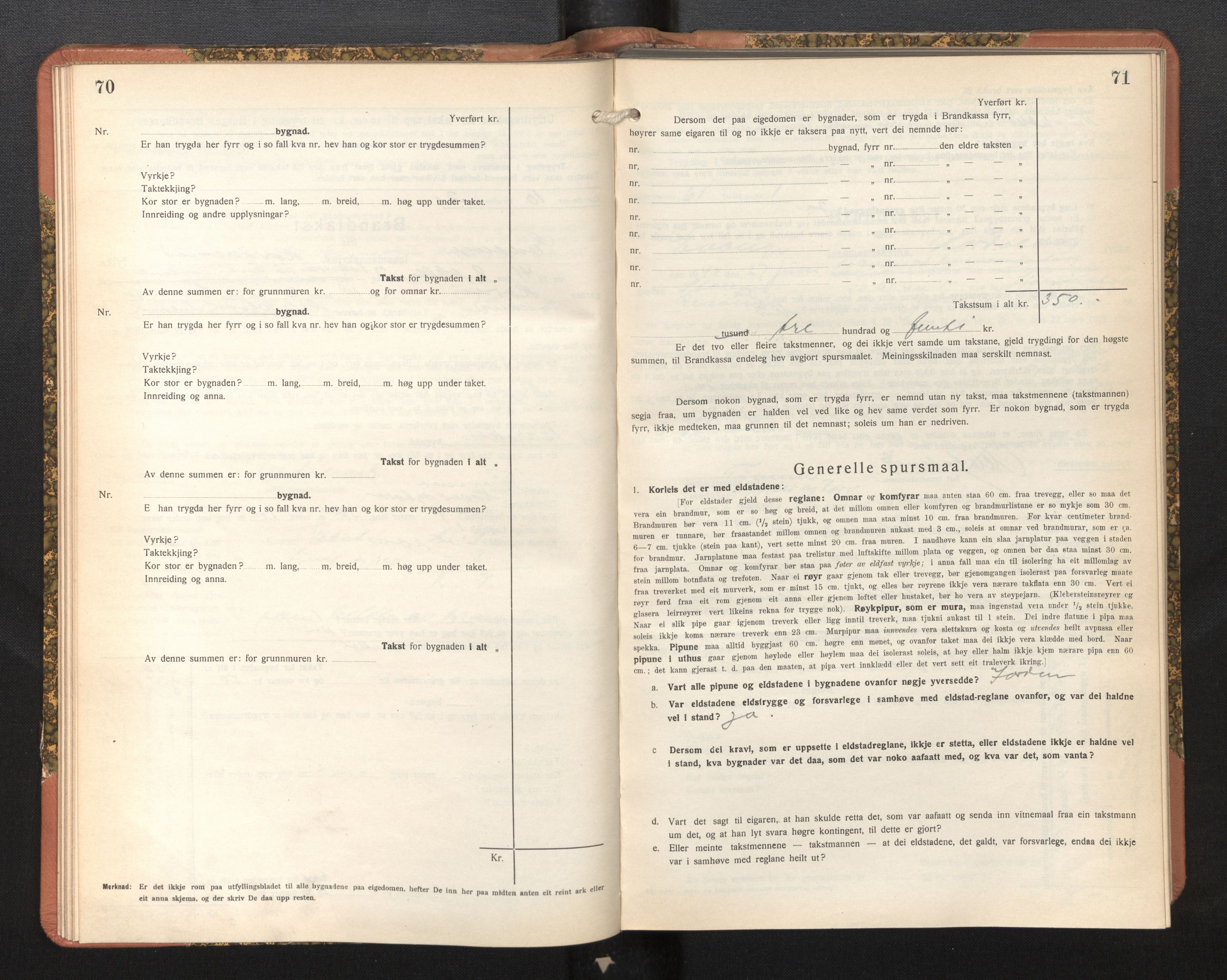 Lensmannen i Evanger, SAB/A-31701/0012/L0006: Branntakstprotokoll, skjematakst, 1936-1955, p. 70-71