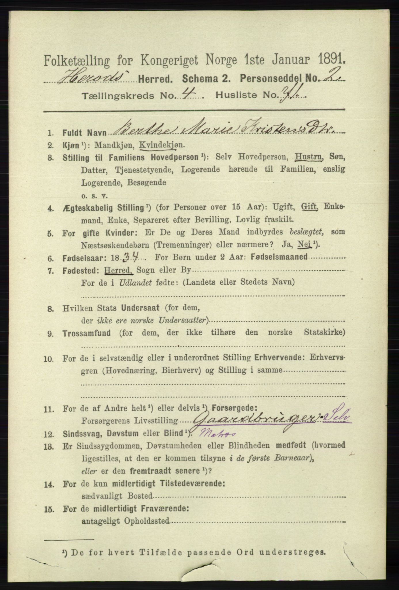 RA, 1891 census for 1039 Herad, 1891, p. 1718