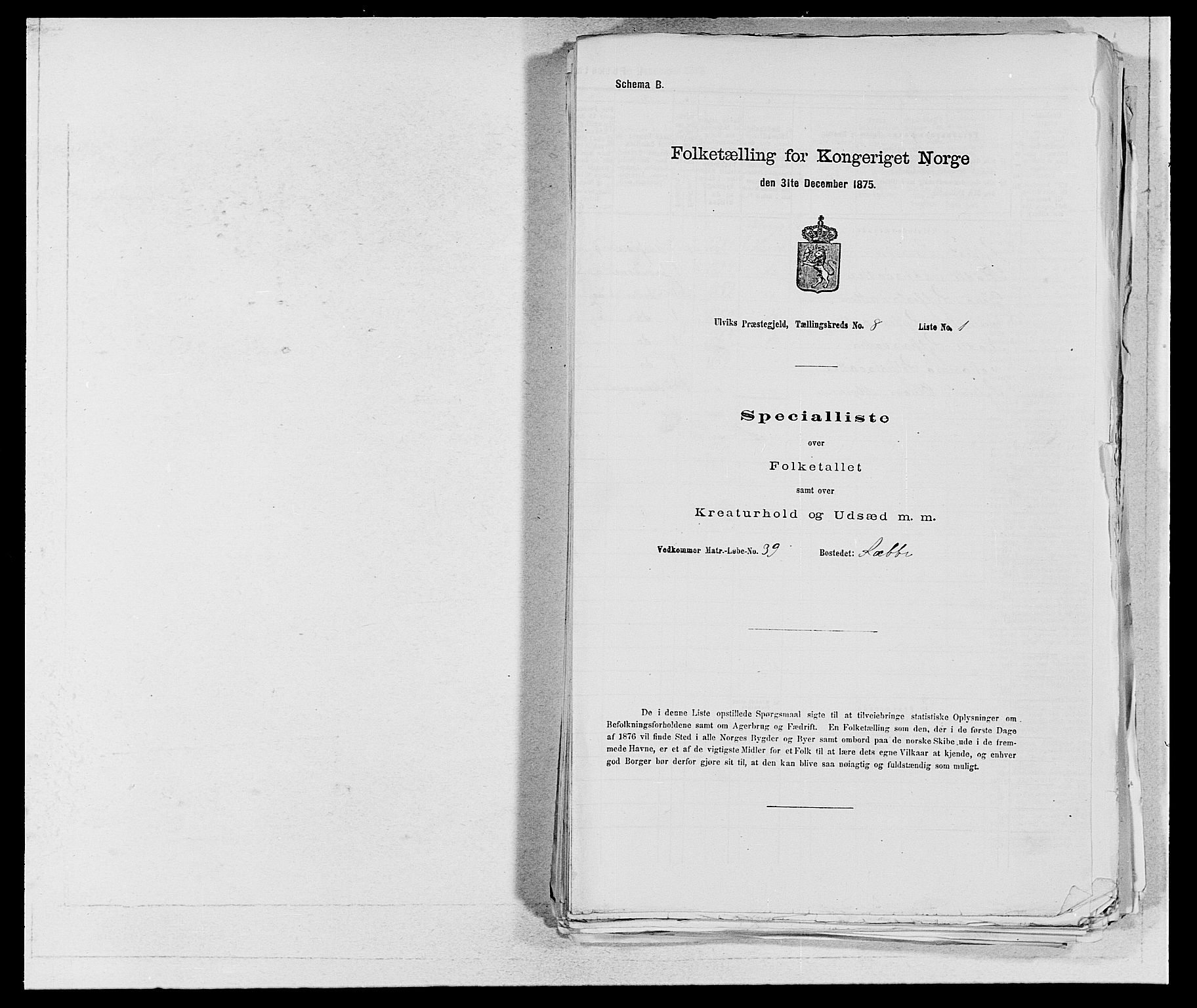 SAB, 1875 census for 1233P Ulvik, 1875, p. 1277