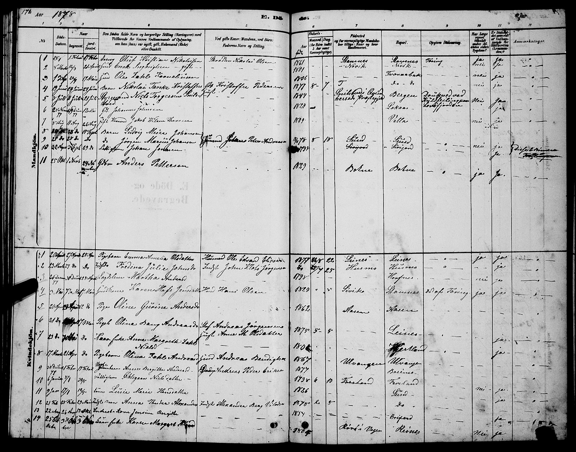 Ministerialprotokoller, klokkerbøker og fødselsregistre - Nordland, AV/SAT-A-1459/831/L0477: Parish register (copy) no. 831C04, 1878-1897, p. 171