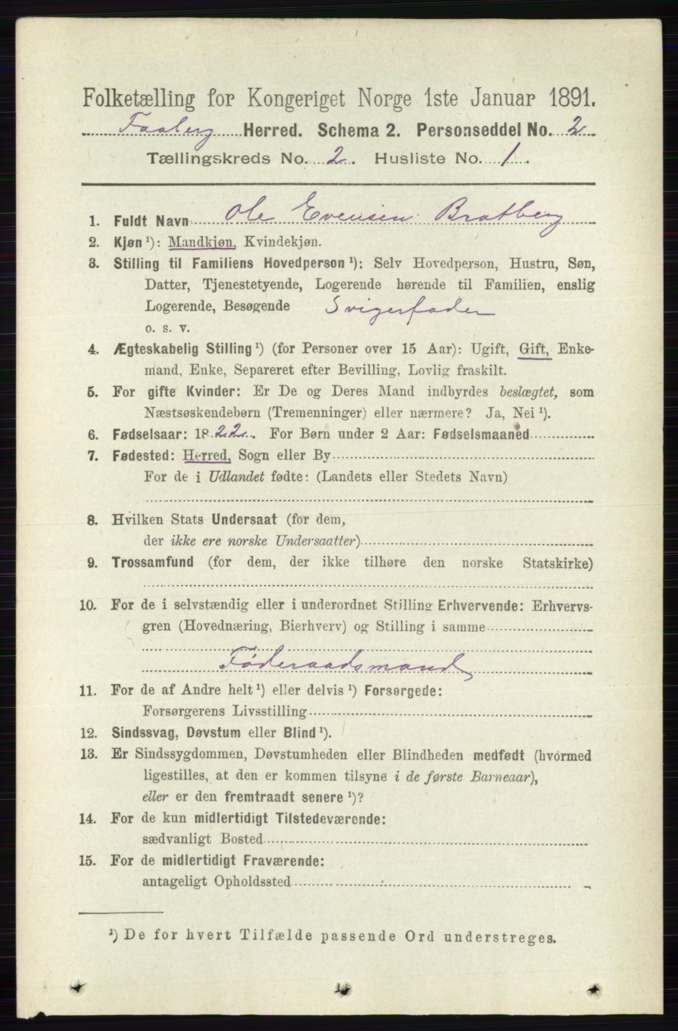 RA, 1891 census for 0524 Fåberg, 1891, p. 598