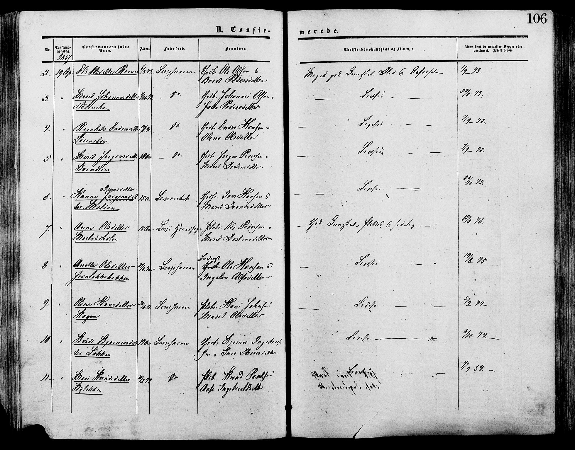 Lesja prestekontor, AV/SAH-PREST-068/H/Ha/Haa/L0009: Parish register (official) no. 9, 1854-1889, p. 106