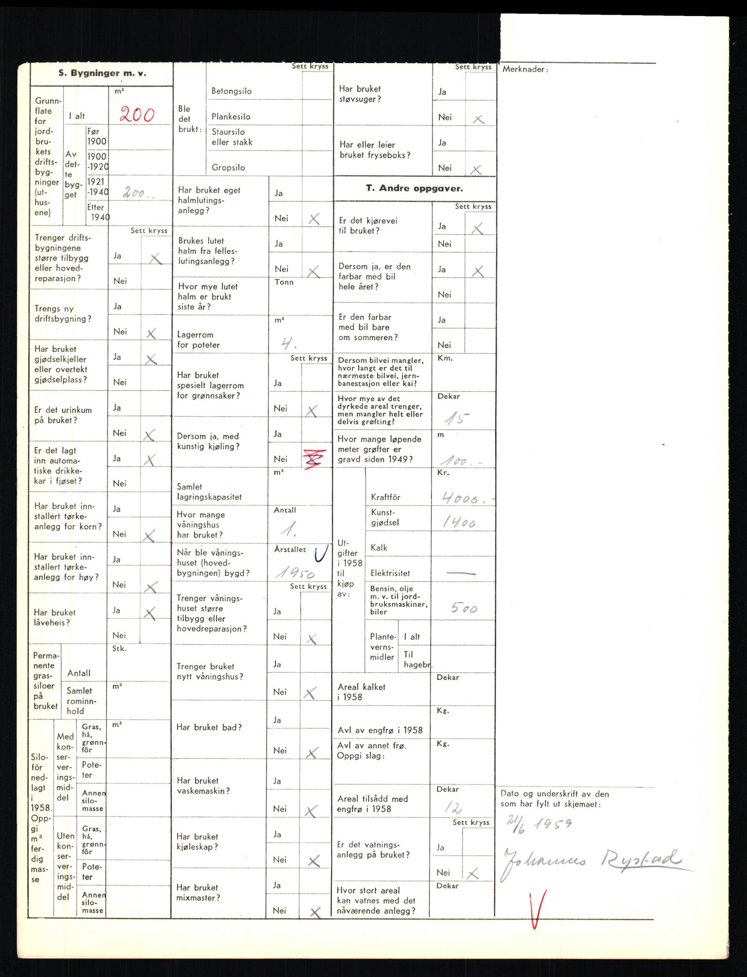 Statistisk sentralbyrå, Næringsøkonomiske emner, Jordbruk, skogbruk, jakt, fiske og fangst, AV/RA-S-2234/G/Gd/L0655: Troms: 1924 Målselv (kl. 4-10), 1959, p. 2113