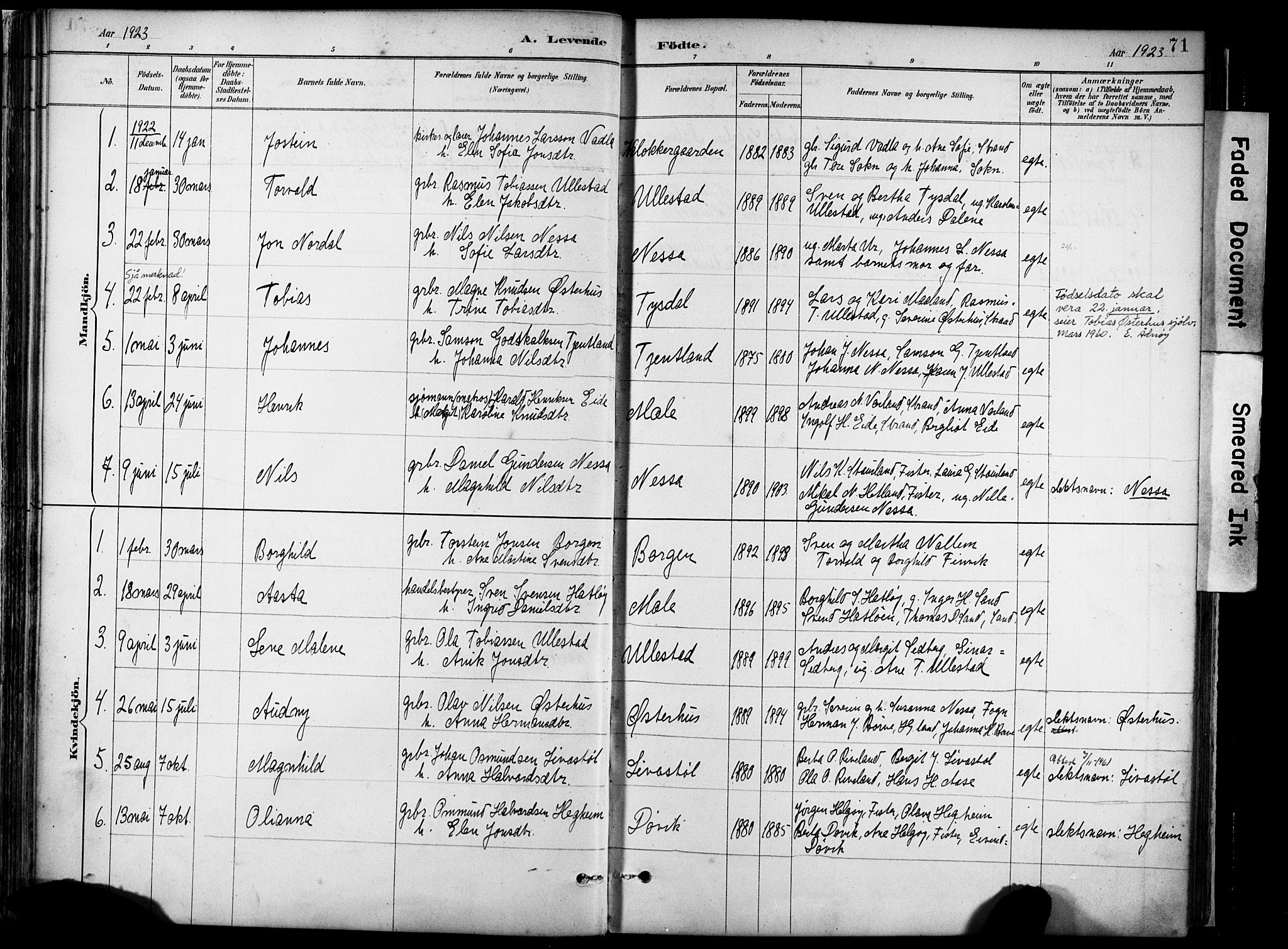 Hjelmeland sokneprestkontor, AV/SAST-A-101843/02/A/L0001: Parish register (official) no. A 16, 1887-1926, p. 71