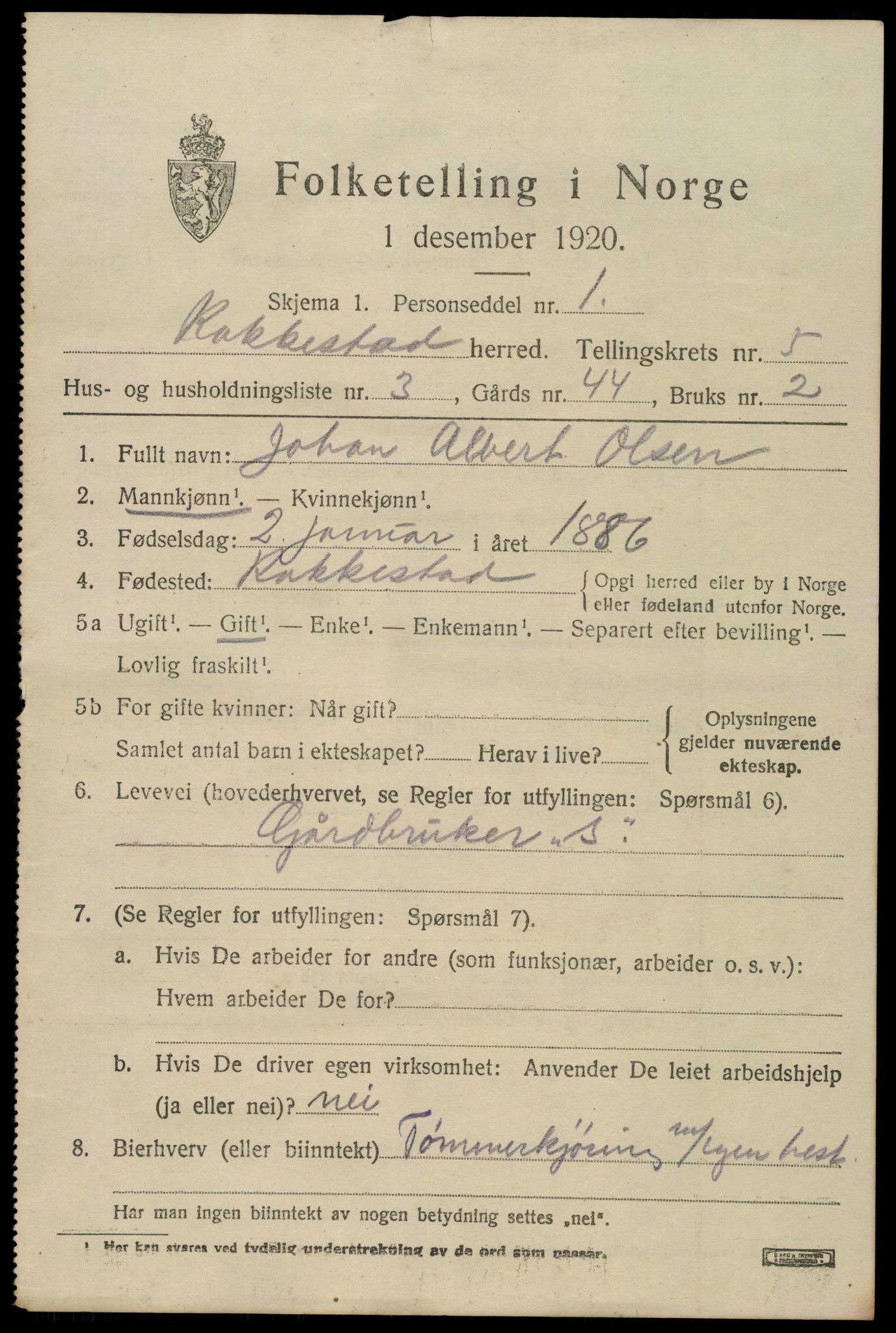 SAO, 1920 census for Rakkestad, 1920, p. 6021