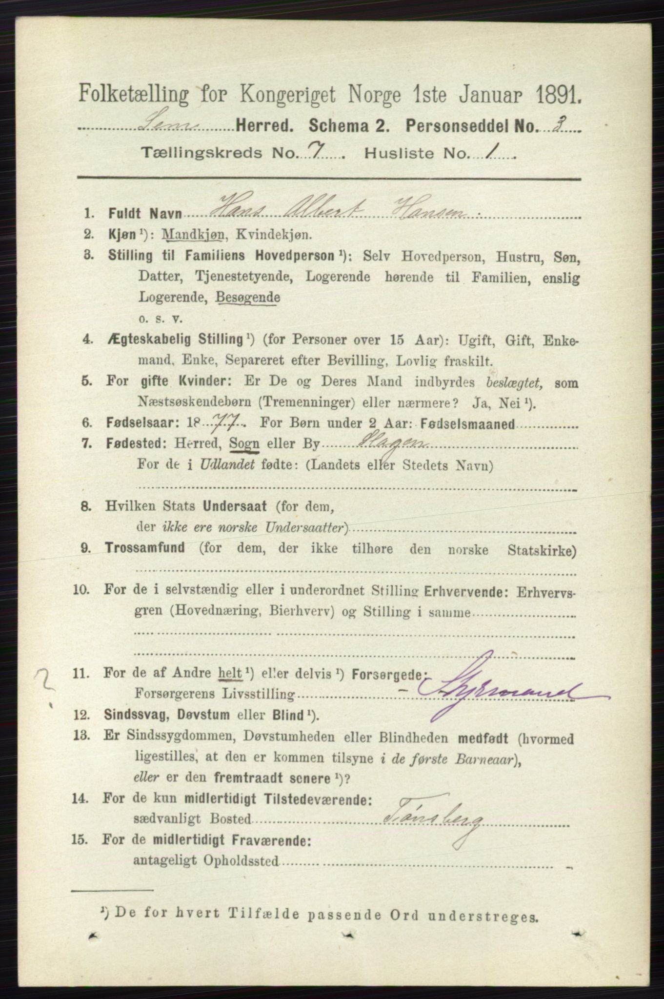 RA, 1891 census for 0721 Sem, 1891, p. 3261