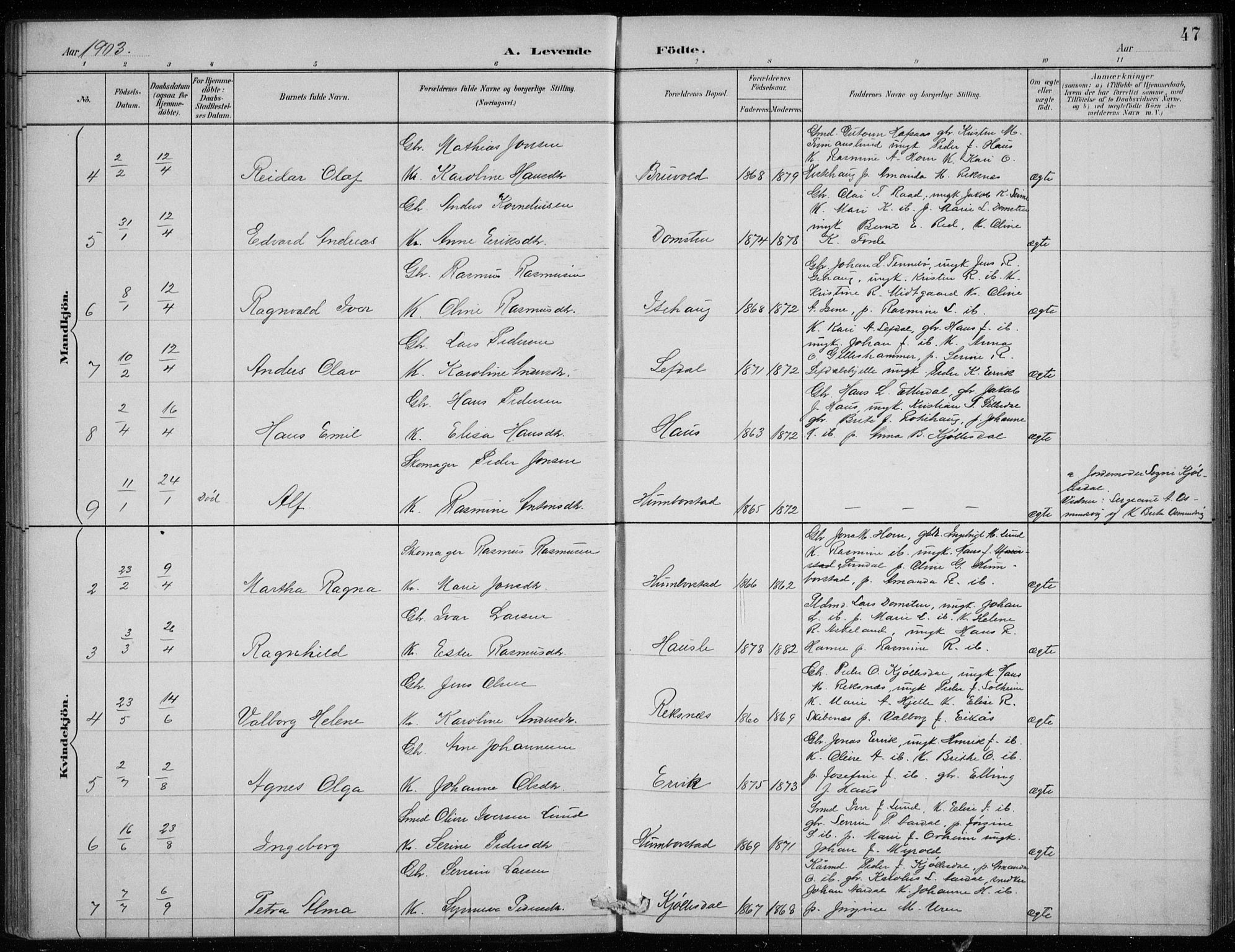 Davik sokneprestembete, AV/SAB-A-79701/H/Hab/Haba/L0002: Parish register (copy) no. A 2, 1890-1911, p. 47