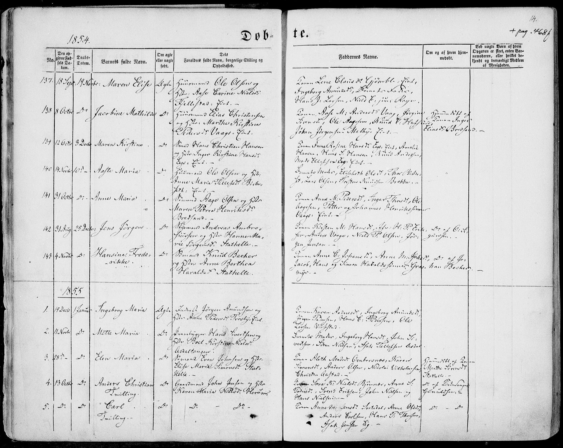 Bamble kirkebøker, SAKO/A-253/F/Fa/L0005: Parish register (official) no. I 5, 1854-1869, p. 14