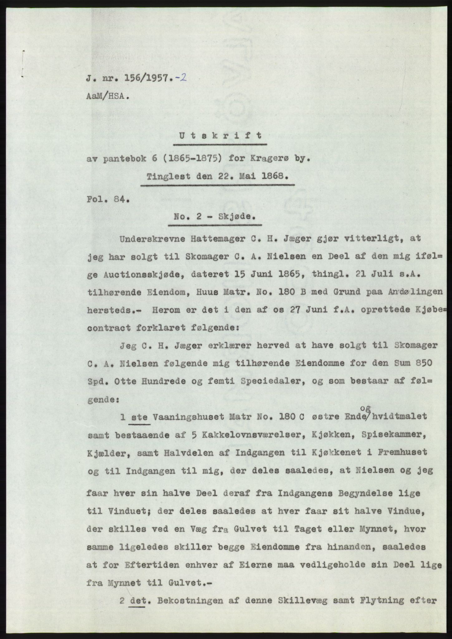 Statsarkivet i Kongsberg, AV/SAKO-A-0001/E/Ee/L0008: Avskrifter, SAO jnr. 1203/1956 - 344/1957, 1956-1957, p. 201