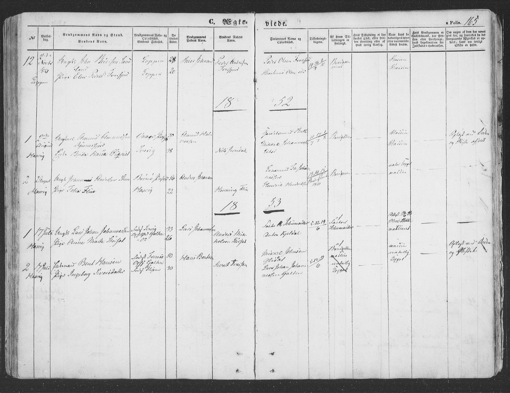Loppa sokneprestkontor, SATØ/S-1339/H/Ha/L0004kirke: Parish register (official) no. 4, 1849-1868, p. 165