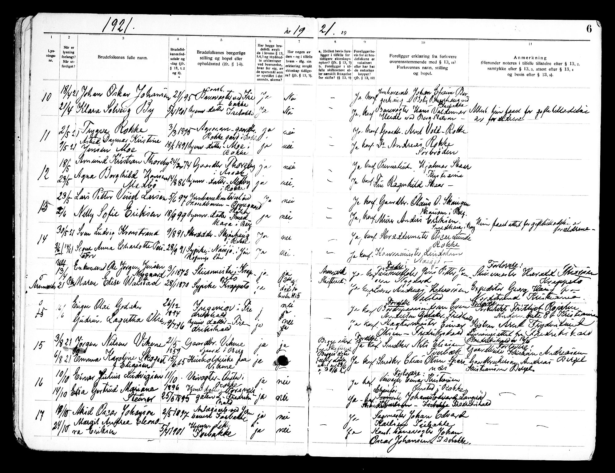 Berg prestekontor Kirkebøker, AV/SAO-A-10902/H/Ha/L0002: Banns register no. I 2, 1919-1966, p. 6