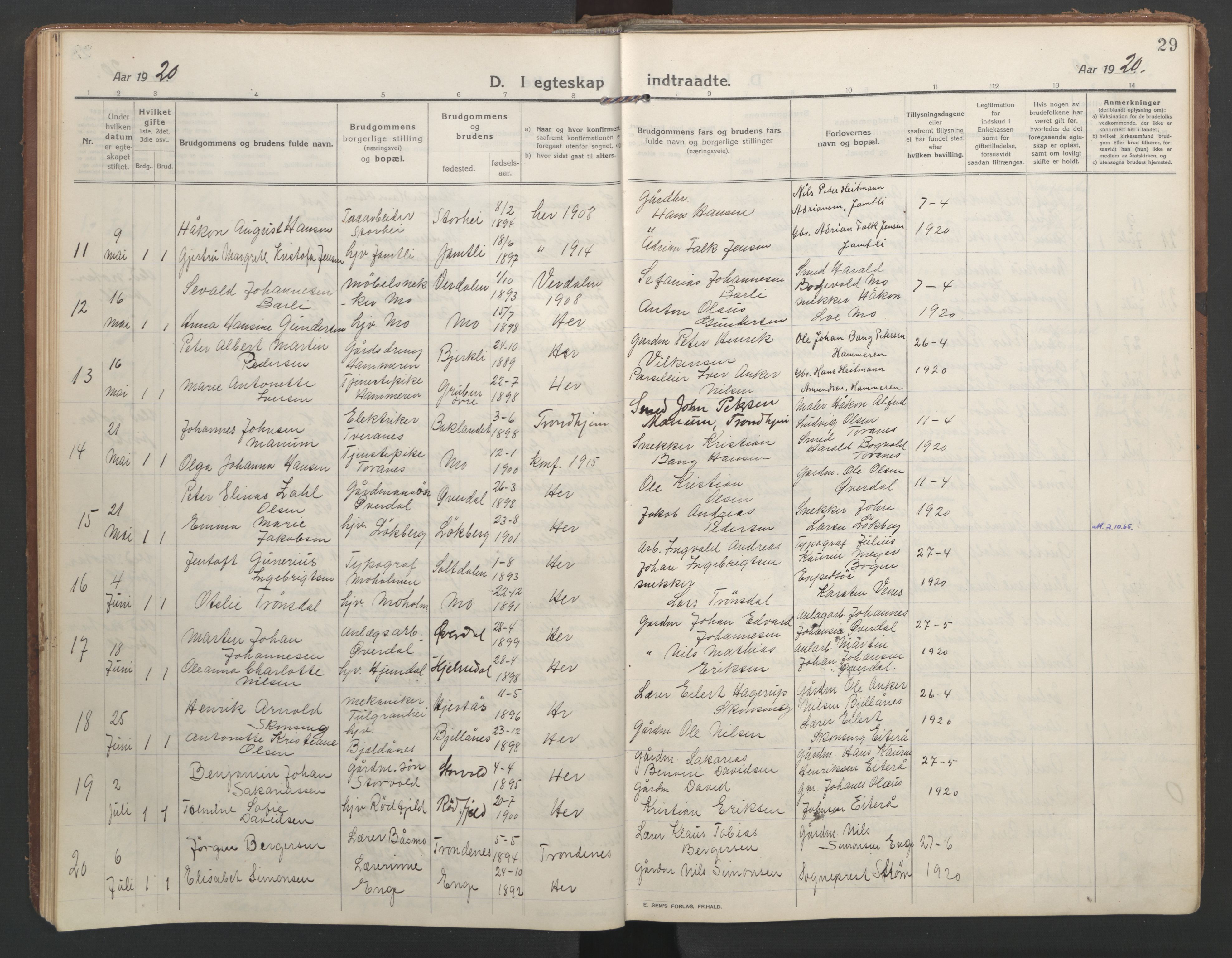 Ministerialprotokoller, klokkerbøker og fødselsregistre - Nordland, SAT/A-1459/827/L0405: Parish register (official) no. 827A17, 1912-1925, p. 29