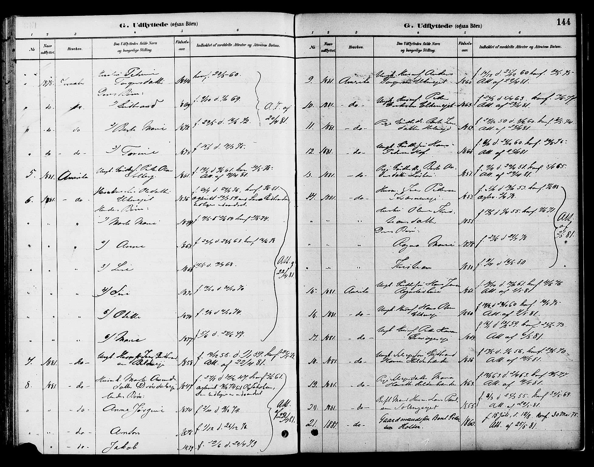 Gran prestekontor, SAH/PREST-112/H/Ha/Haa/L0016: Parish register (official) no. 16, 1880-1888, p. 144