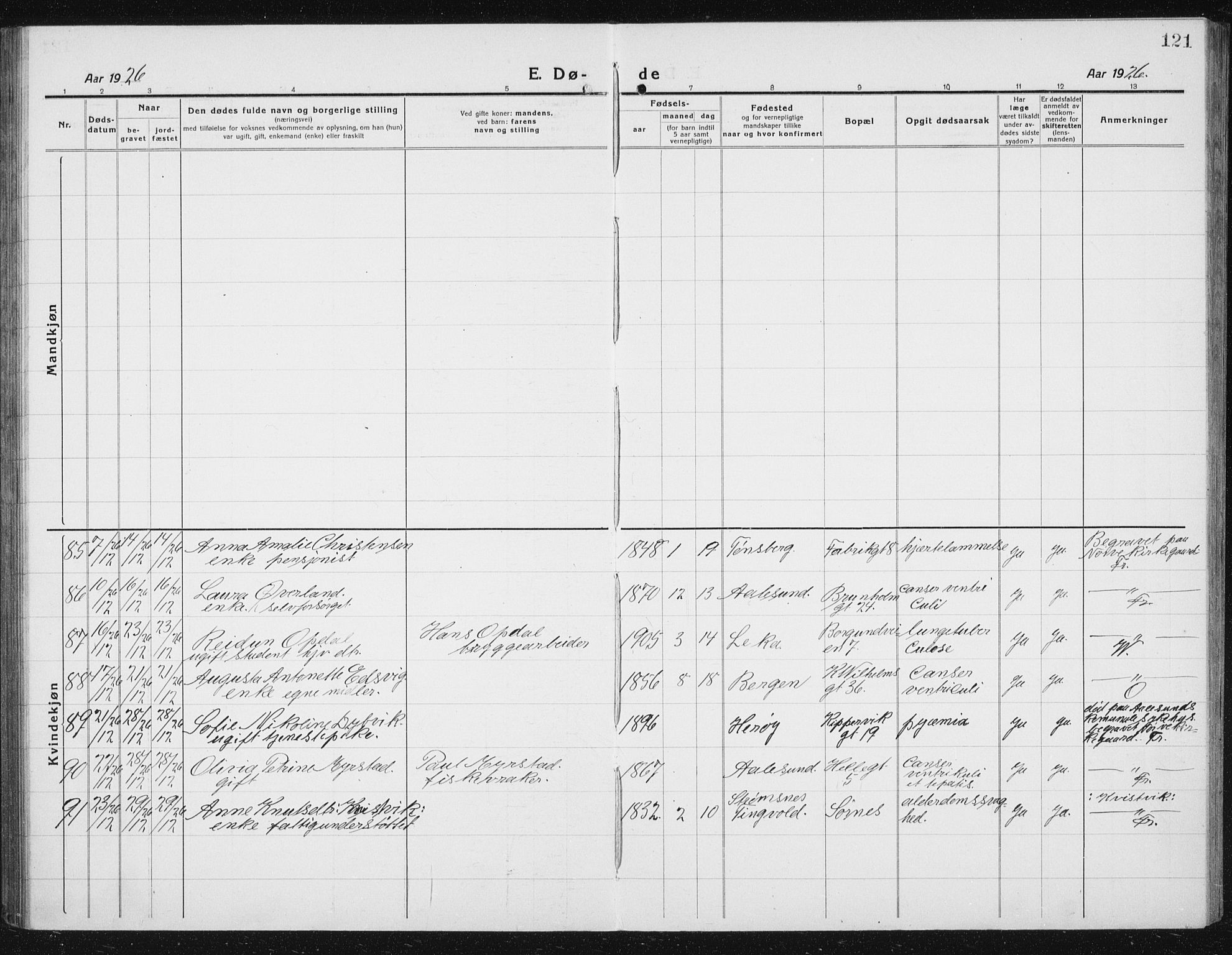 Ministerialprotokoller, klokkerbøker og fødselsregistre - Møre og Romsdal, AV/SAT-A-1454/529/L0474: Parish register (copy) no. 529C11, 1918-1938, p. 121