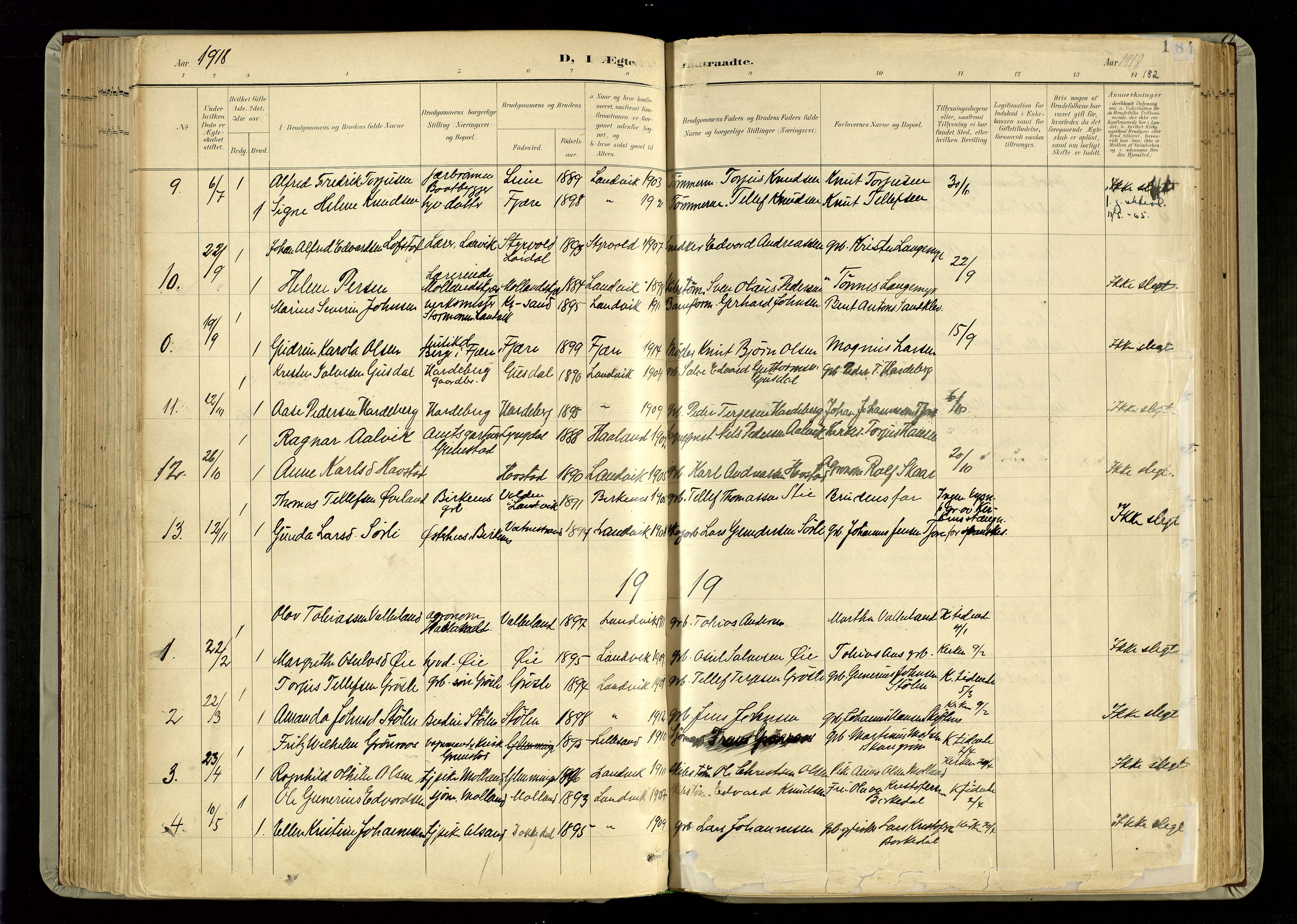 Hommedal sokneprestkontor, SAK/1111-0023/F/Fa/Fab/L0007: Parish register (official) no. A 7, 1898-1924, p. 182