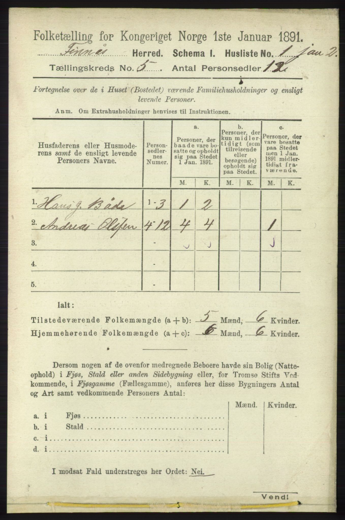 RA, 1891 census for 1218 Finnås, 1891, p. 2187