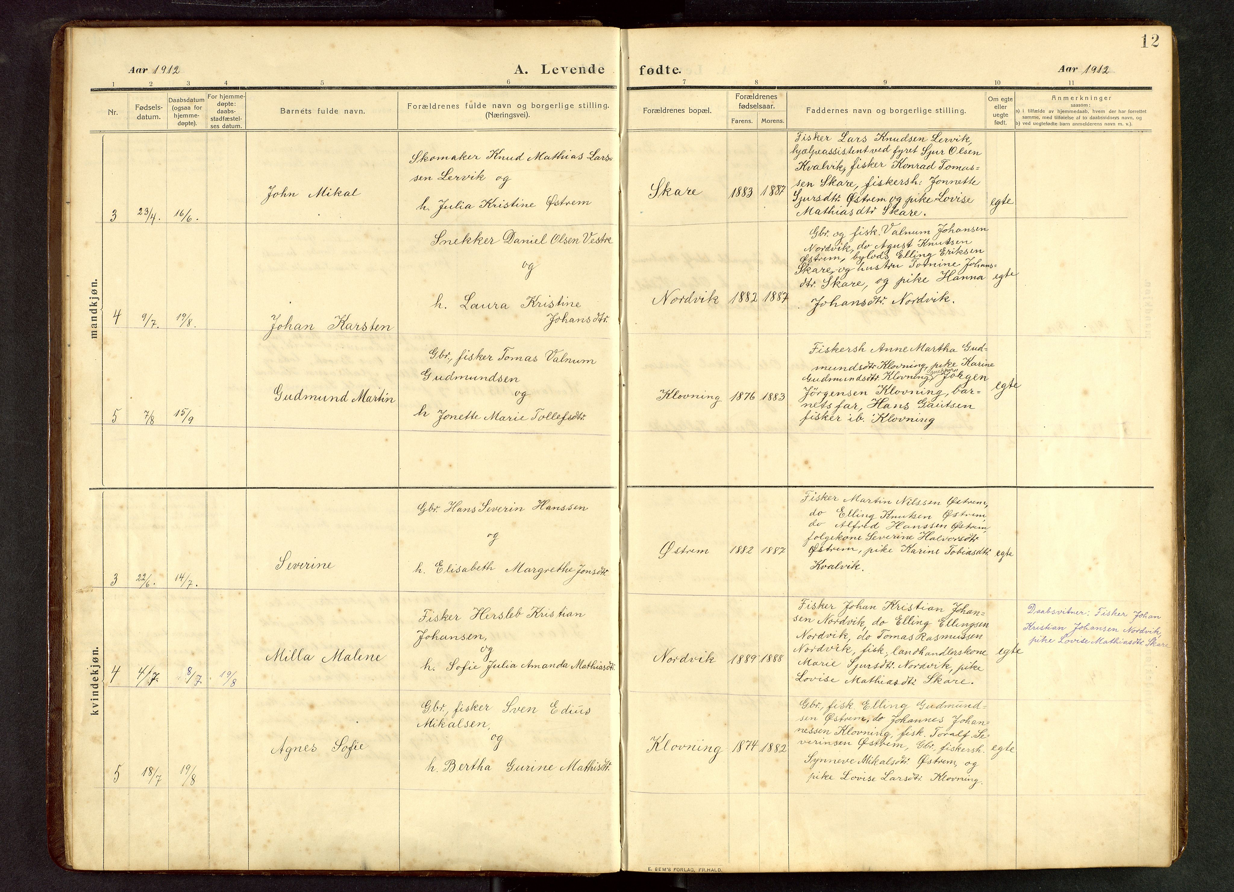 Torvastad sokneprestkontor, AV/SAST-A -101857/H/Ha/Hab/L0012: Parish register (copy) no. B 12, 1909-1945, p. 12