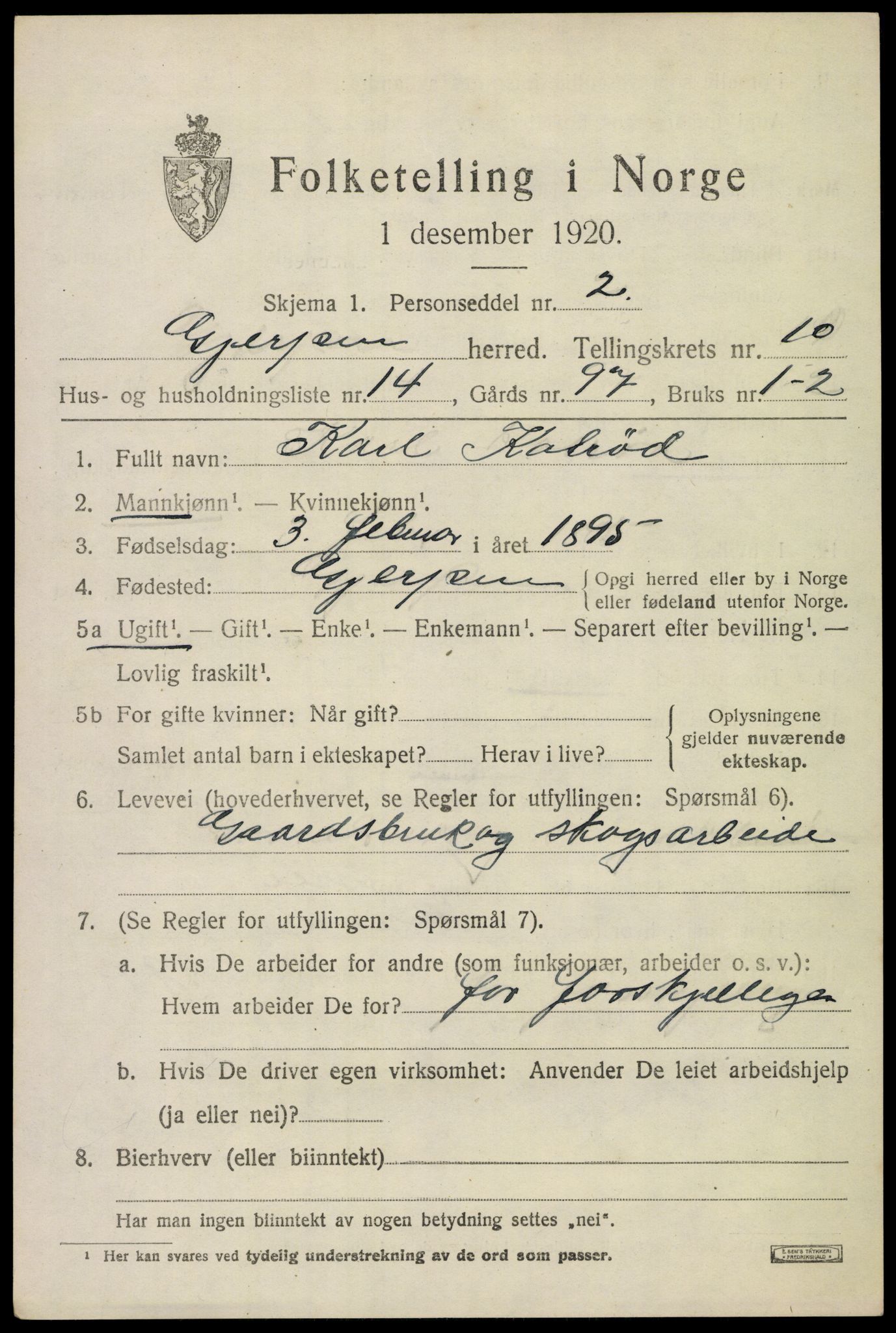 SAKO, 1920 census for Gjerpen, 1920, p. 11610