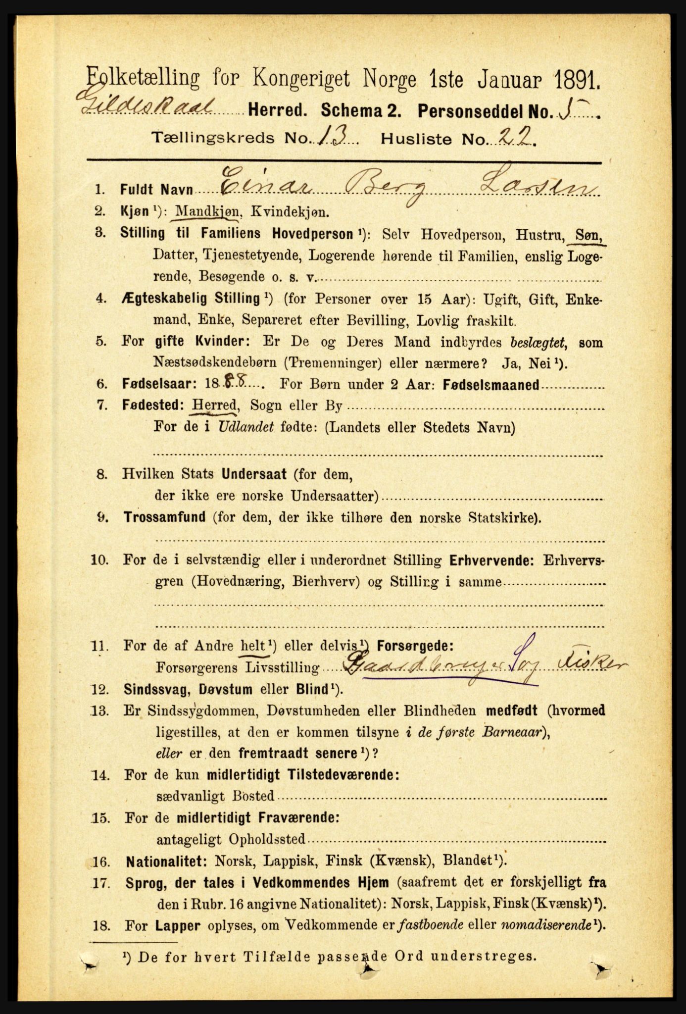 RA, 1891 census for 1838 Gildeskål, 1891, p. 4206