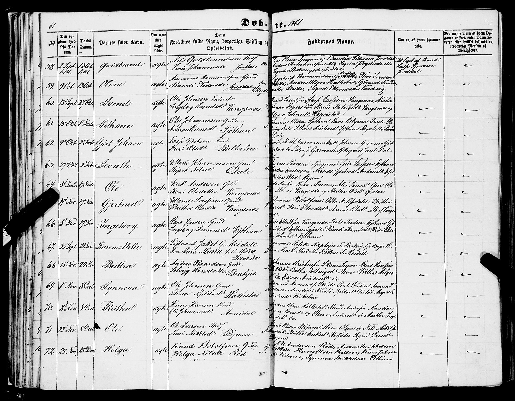 Balestrand sokneprestembete, AV/SAB-A-79601/H/Haa/Haaa/L0002: Parish register (official) no. A 2, 1847-1866, p. 61