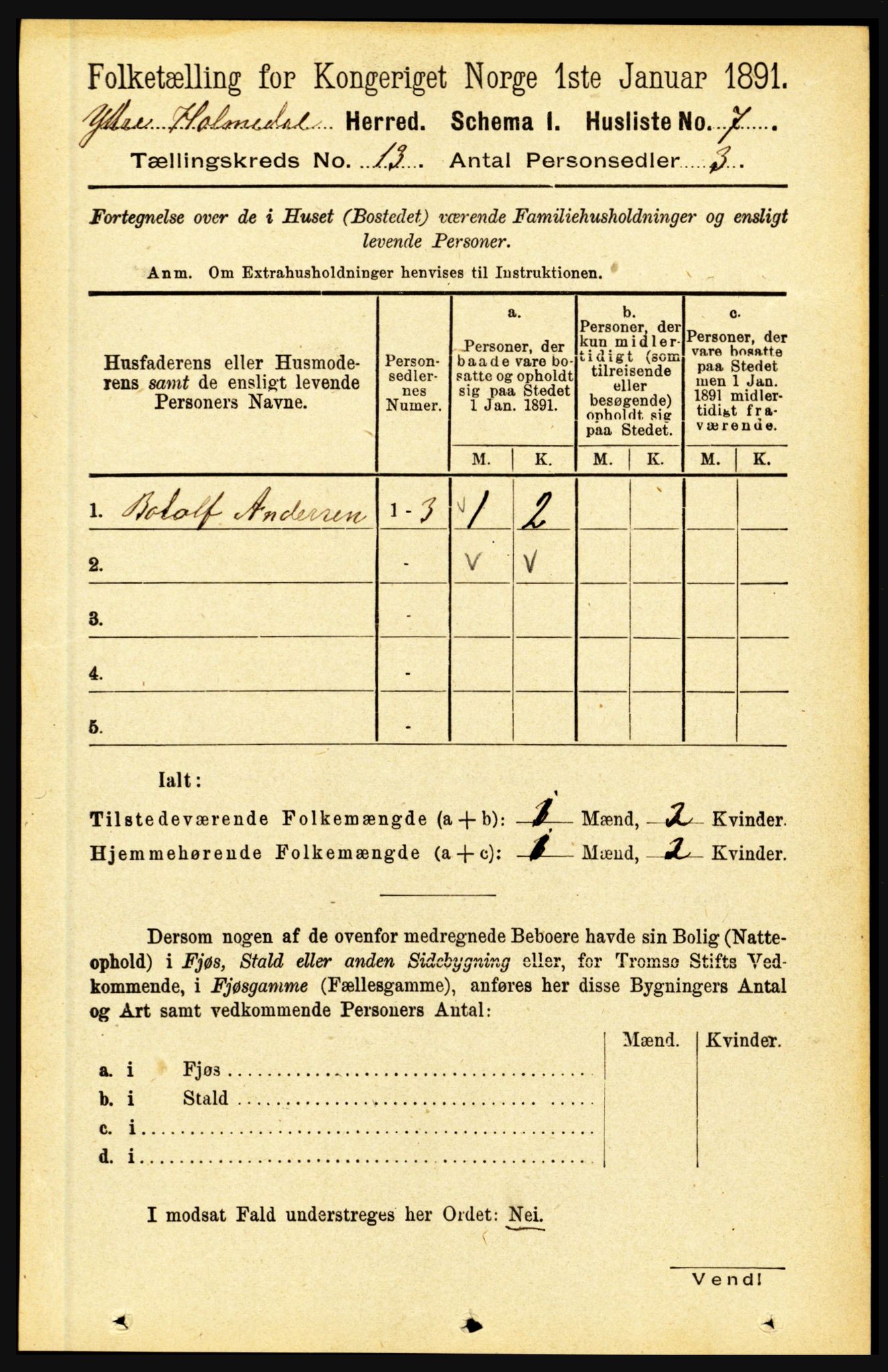 RA, 1891 census for 1429 Ytre Holmedal, 1891, p. 3382