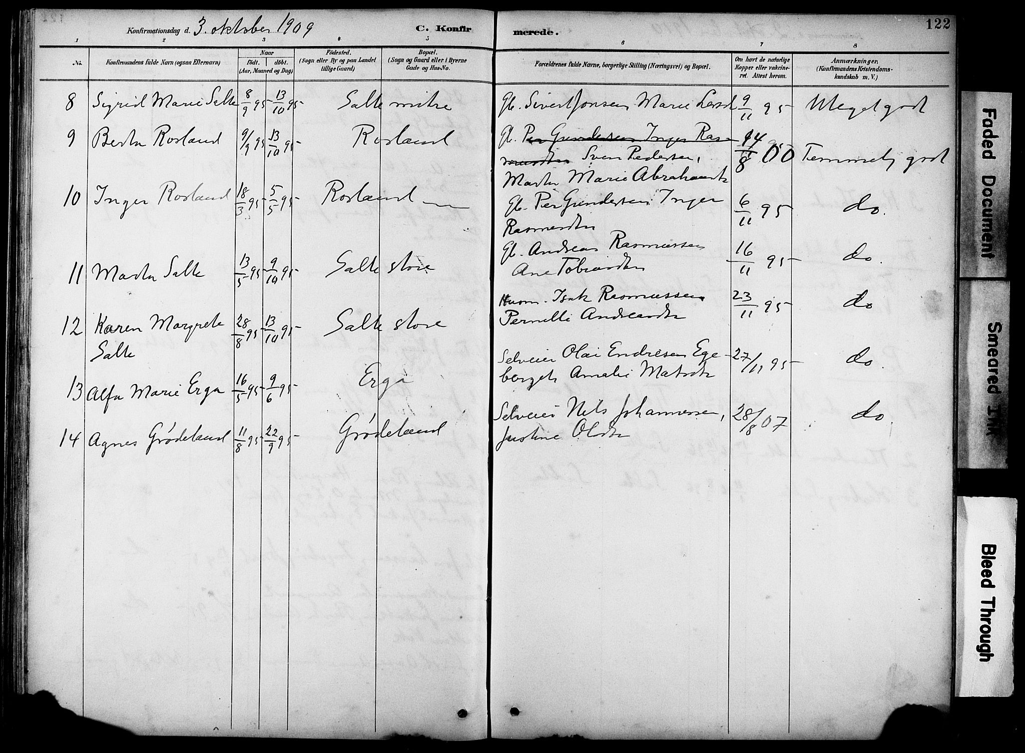 Klepp sokneprestkontor, AV/SAST-A-101803/001/3/30BB/L0005: Parish register (copy) no. B 5, 1889-1918, p. 122