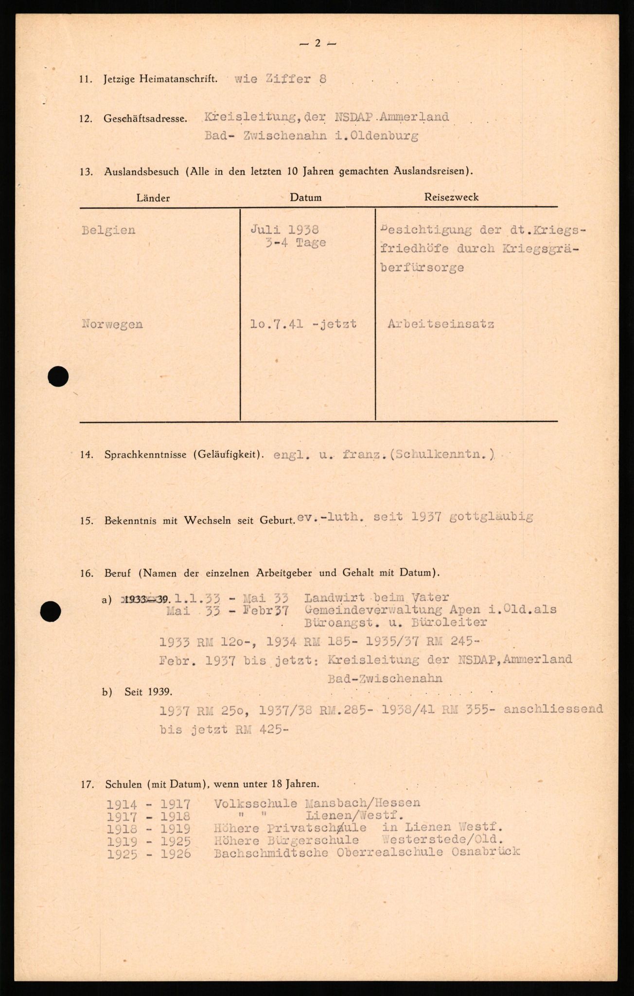 Forsvaret, Forsvarets overkommando II, AV/RA-RAFA-3915/D/Db/L0018: CI Questionaires. Tyske okkupasjonsstyrker i Norge. Tyskere., 1945-1946, p. 179