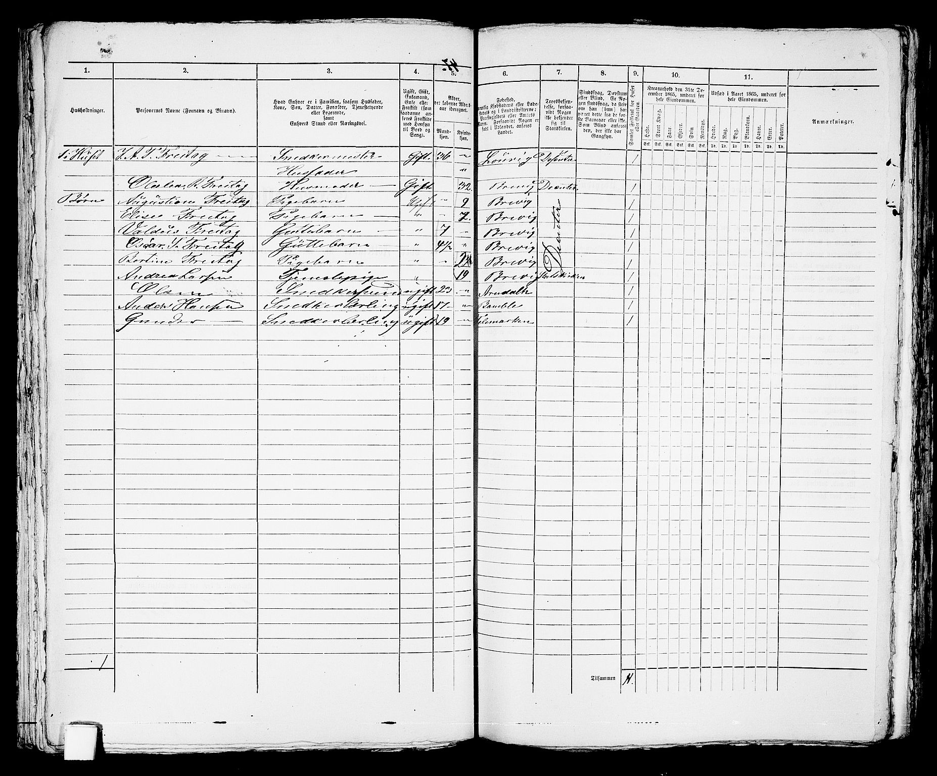 RA, 1865 census for Brevik, 1865, p. 470