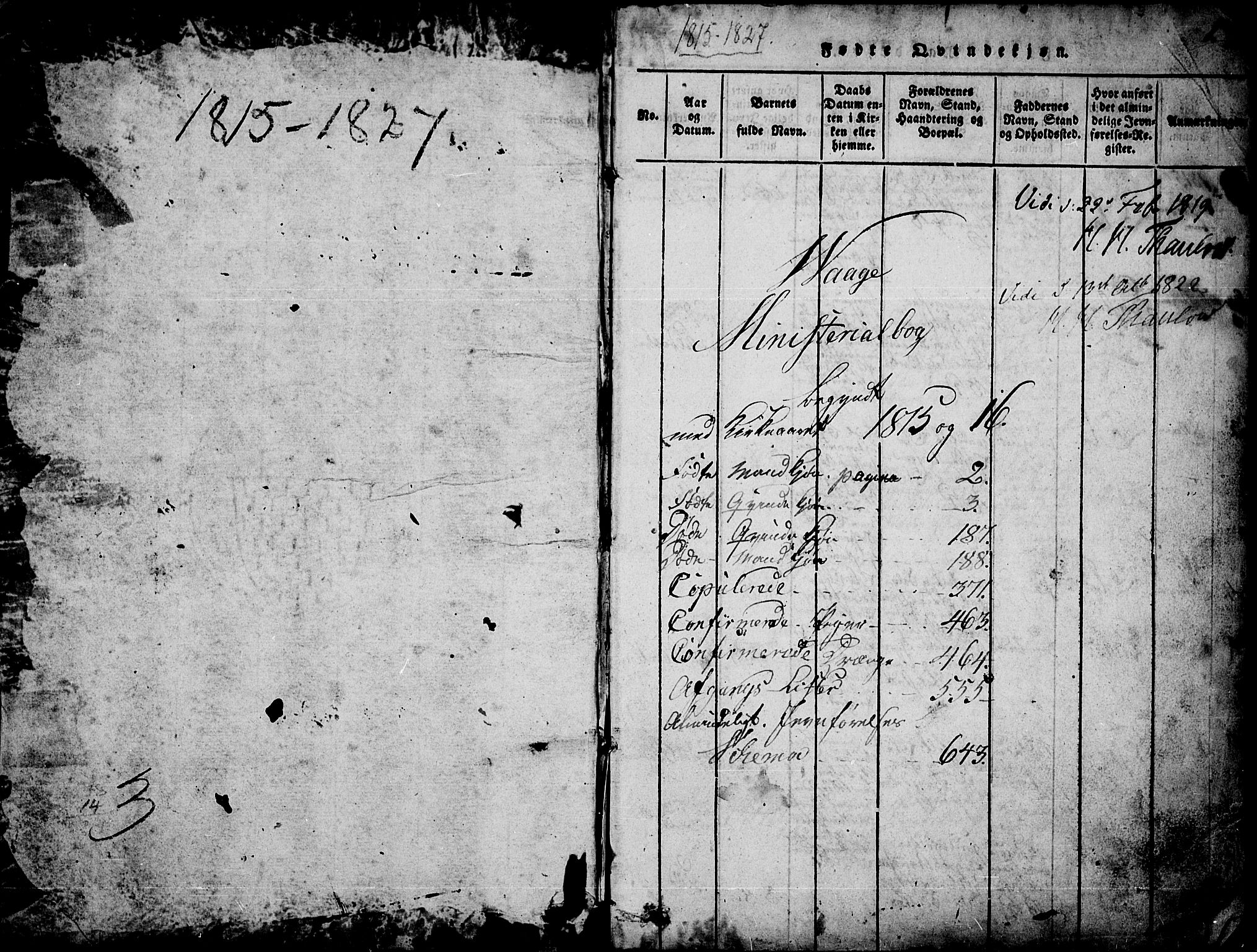 Vågå prestekontor, SAH/PREST-076/H/Ha/Haa/L0003: Parish register (official) no. 3, 1815-1827, p. 0-1