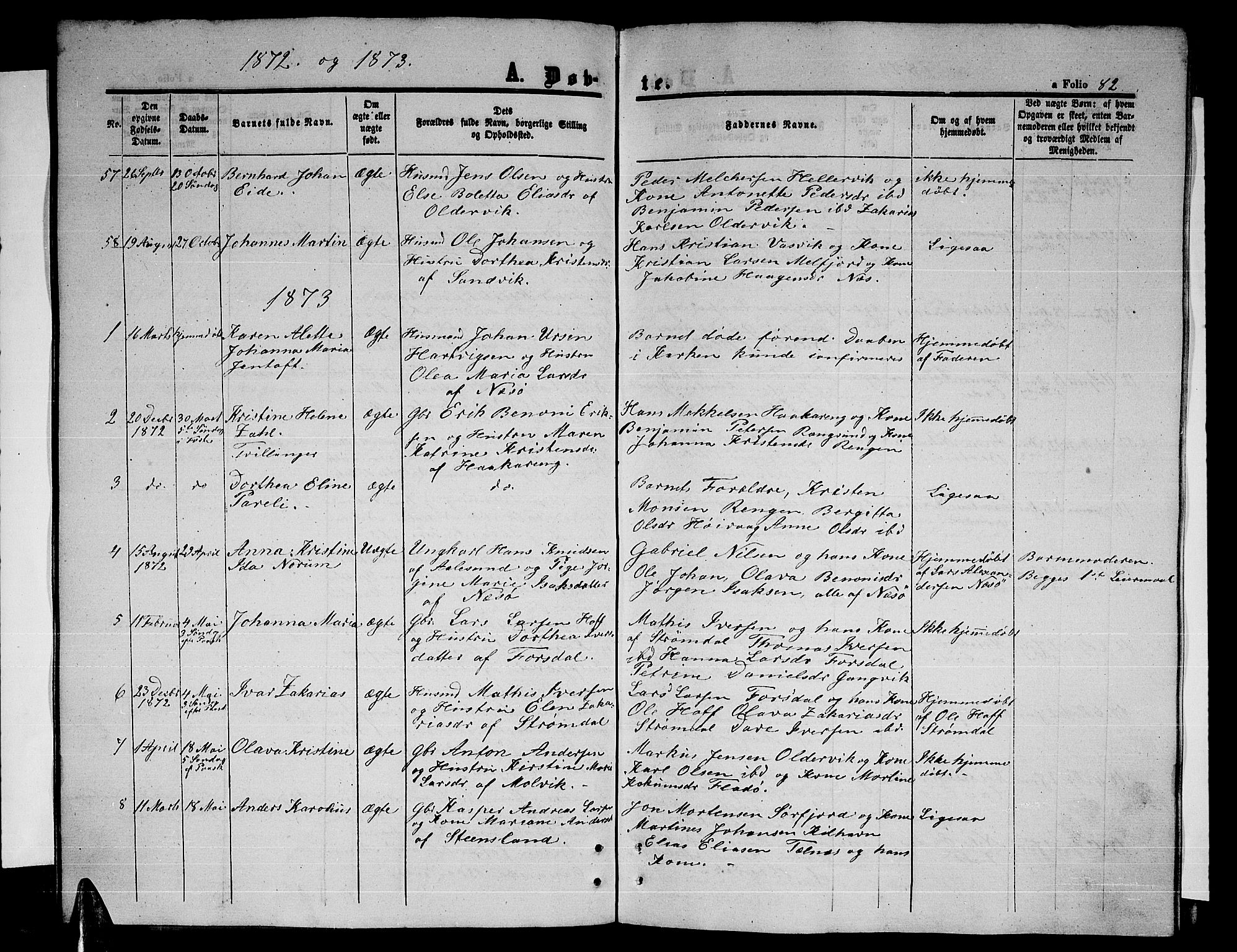 Ministerialprotokoller, klokkerbøker og fødselsregistre - Nordland, SAT/A-1459/841/L0619: Parish register (copy) no. 841C03, 1856-1876, p. 82