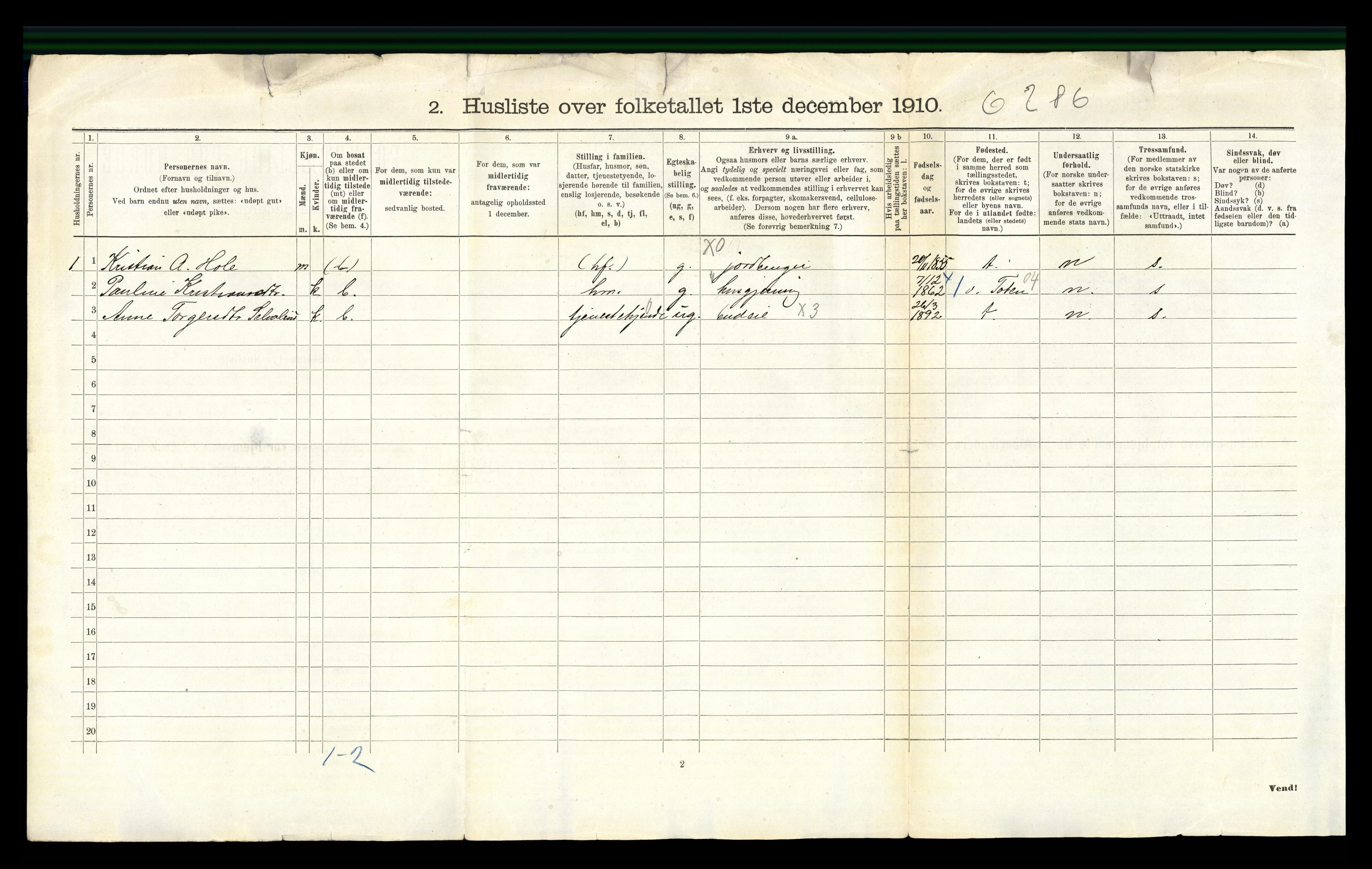 RA, 1910 census for Brandbu, 1910, p. 991