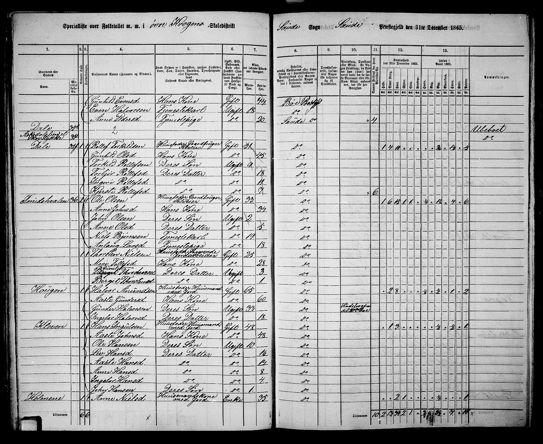 RA, 1865 census for Sauherad, 1865, p. 34