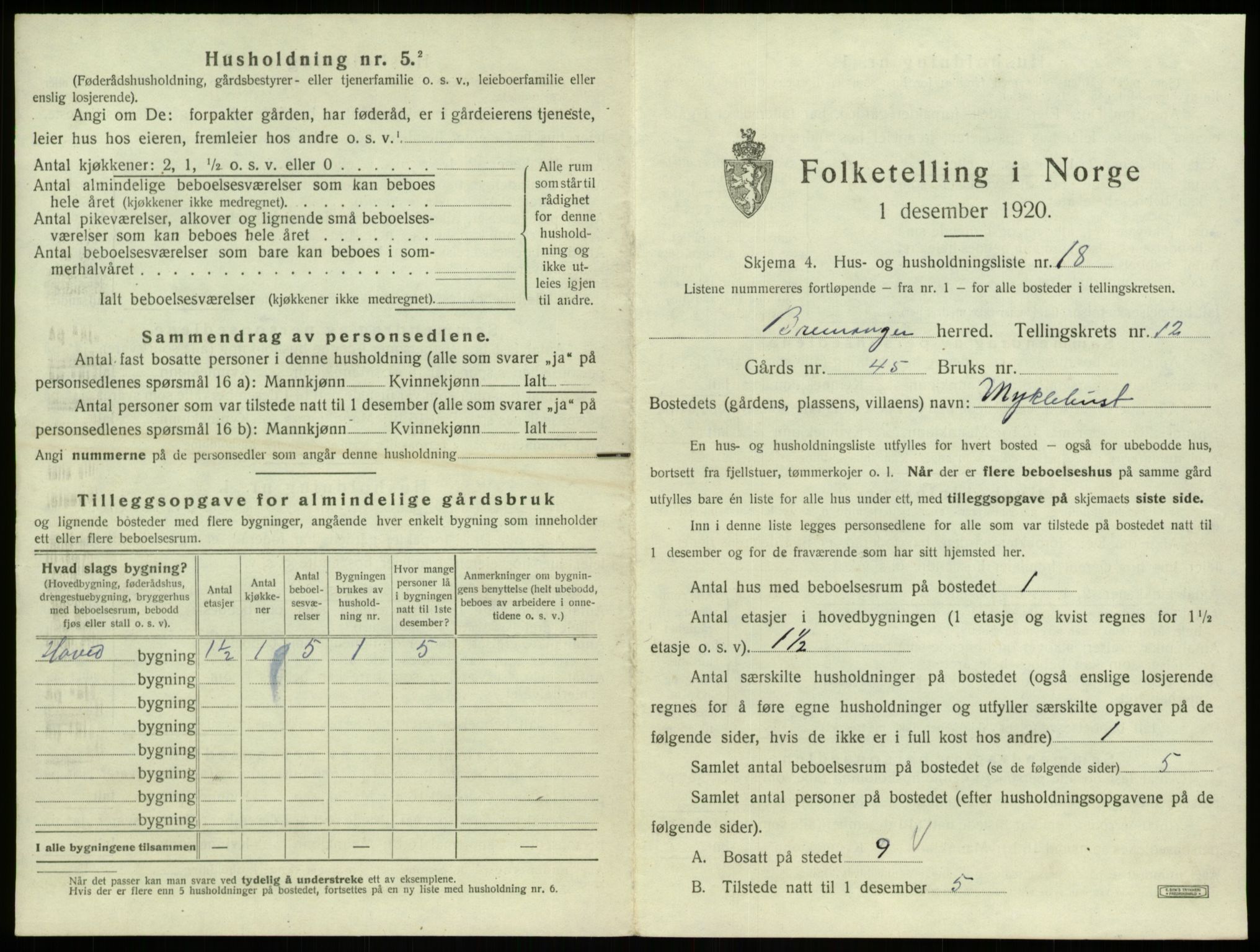 SAB, 1920 census for Bremanger, 1920, p. 888