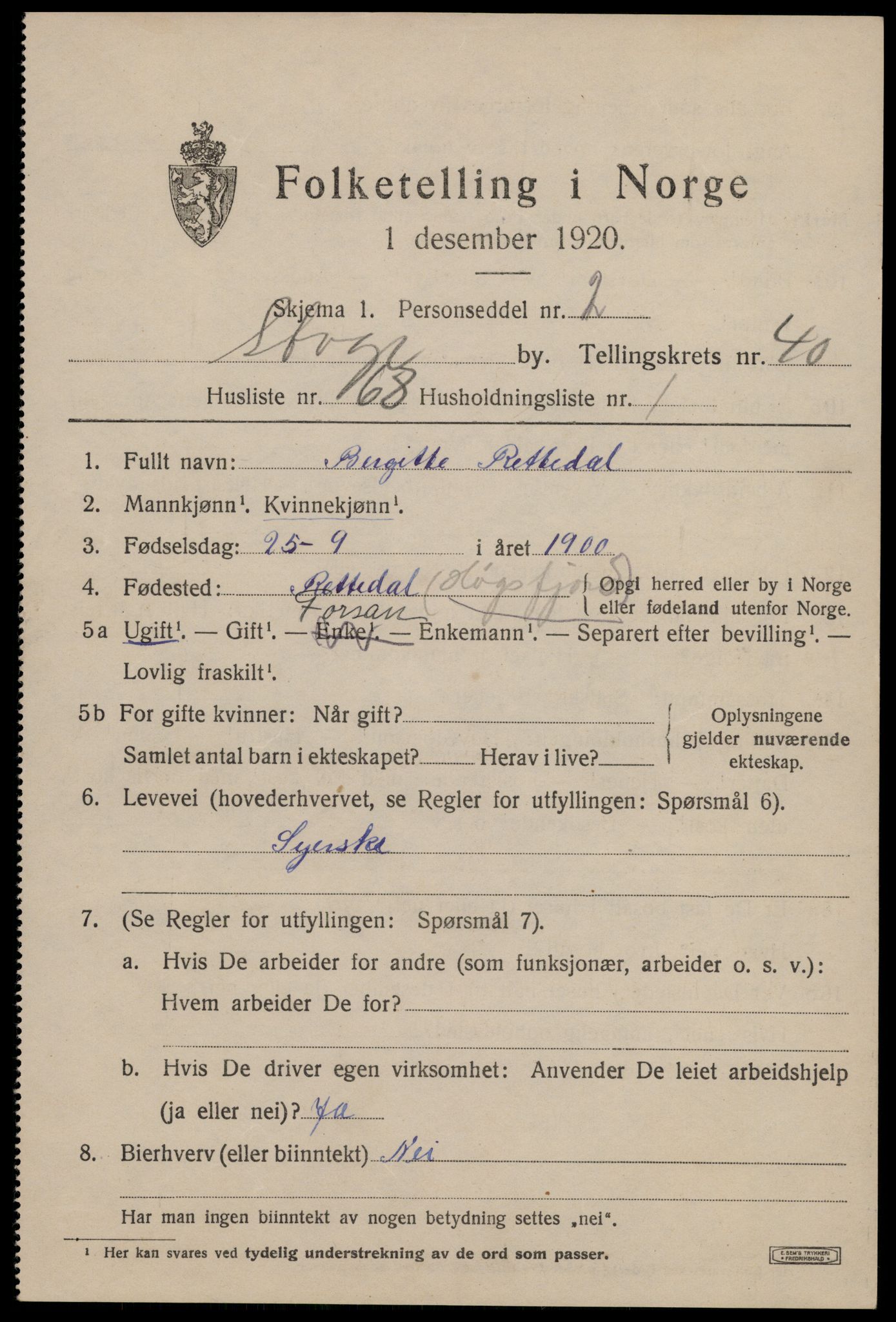 SAST, 1920 census for Stavanger, 1920, p. 103110
