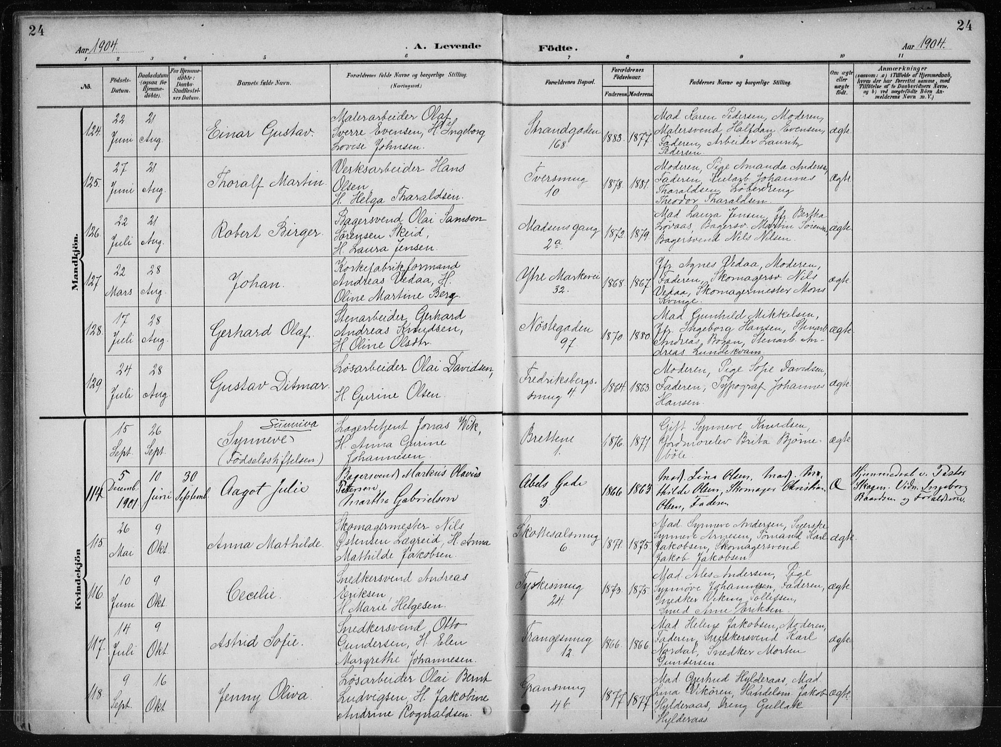 Nykirken Sokneprestembete, AV/SAB-A-77101/H/Haa/L0019: Parish register (official) no. B 7, 1904-1916, p. 24